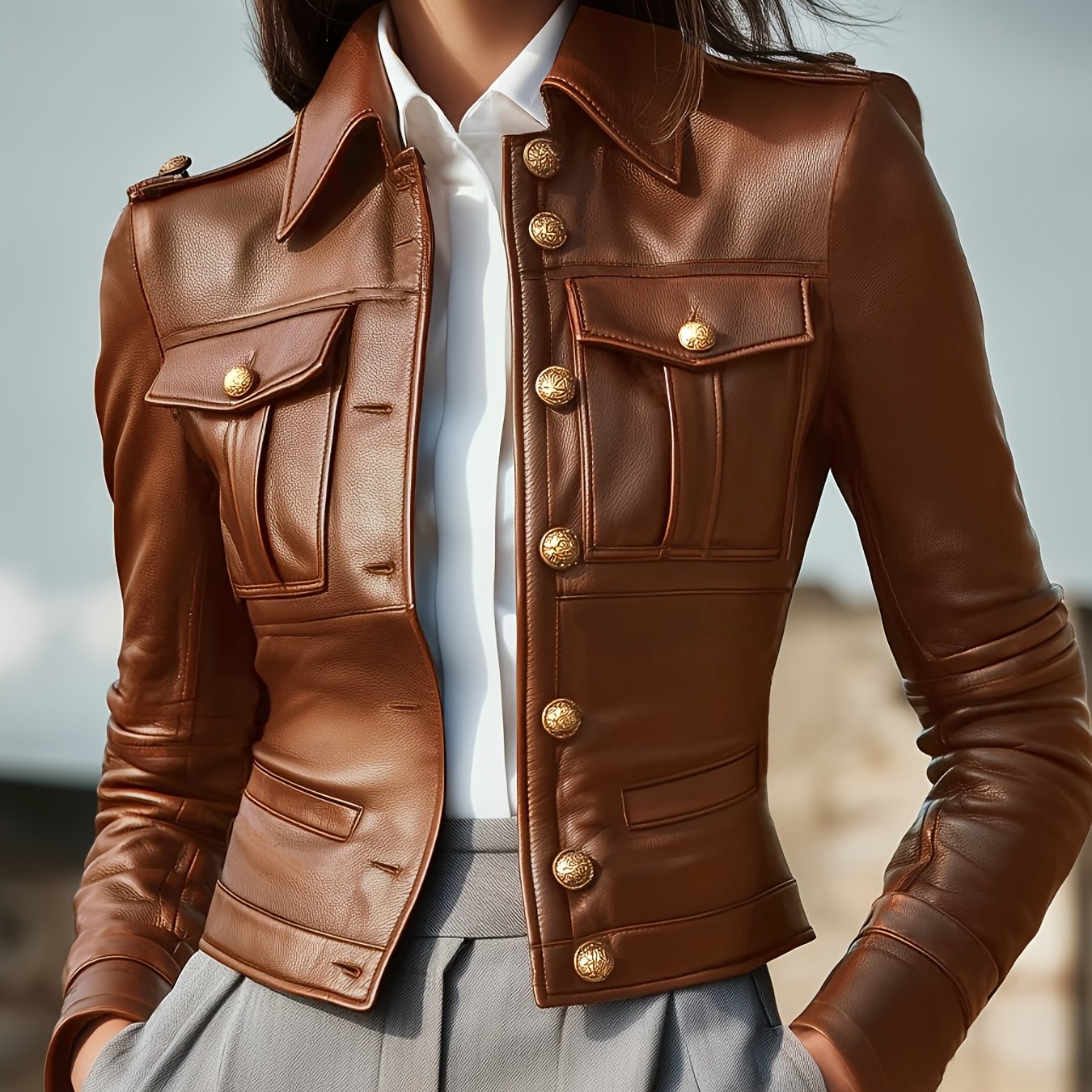 E-shop Damen Herbst Winter Neue Elegante Retro Jacke mit Knopftasche und Revers