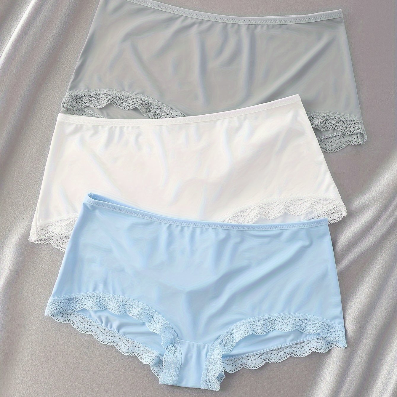 TEMU 3pcs Set Of Women's Underwear! Non-marking Flat Corner Pants With Lace And Lace , Easy, Comfortable, Smooth, Lightweight, Breathable, And Not