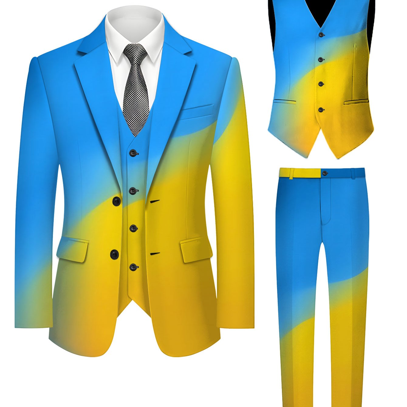 TEMU Men'-piece Suit Set Including A Blazer, Vest, And Trousers, Featuring Print Design Suitable For Business Events, Classic Banquets, Weddings, And