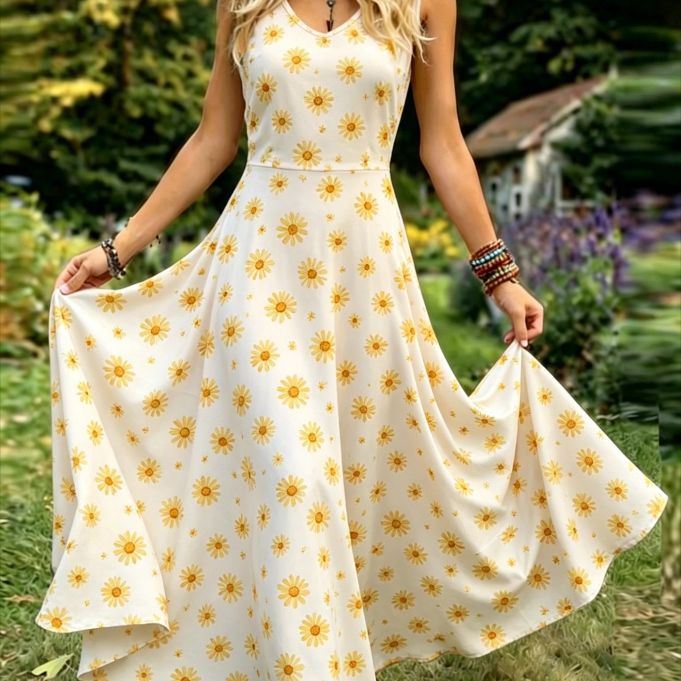 Plus Size - Plus Size - Women's Vintage-style Sleeveless Dress - An Elegant, Casual, Round-neck A-line Maxi Dress. Easy To Care For, Perfect For Daily Wear And Vacation Leisure