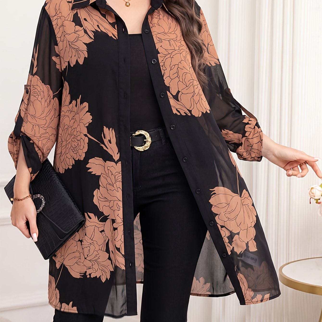 TEMU New Women's Elegant Long-sleeve Shirt For Spring/summer, Printed Blouse, Elegant Button- Shirt, Spring/summer Commuter Shirt, Elegant Women's