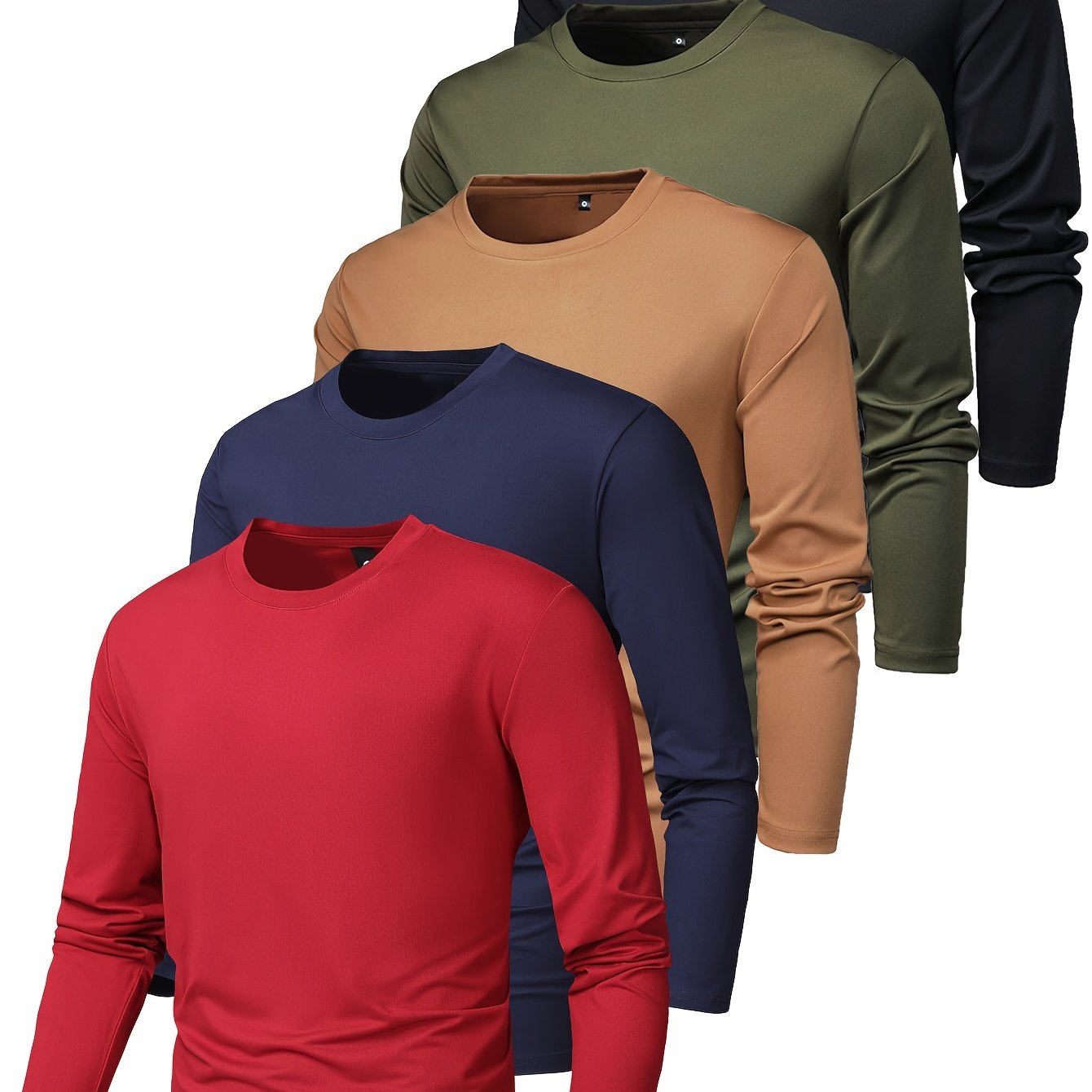 TEMU 5pcs T-shirt à Manches Longues pour Homme Printemps Automne Pull Col Rond Couche de Base Vêtement de Sport Décontracté Course à Pied Haut Homme