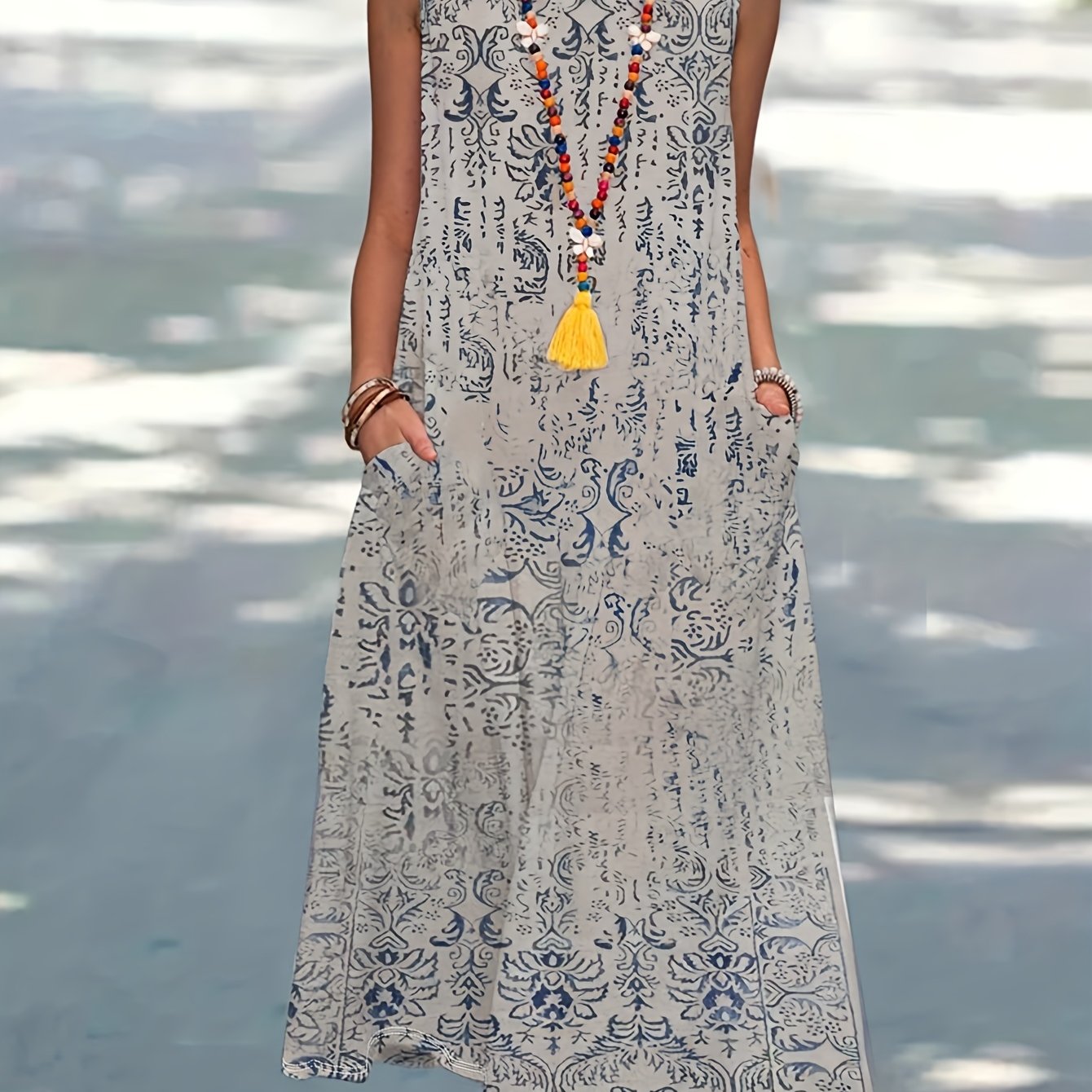 TEMU Fashionable New Ethnic Style Printed Casual Vest Dress