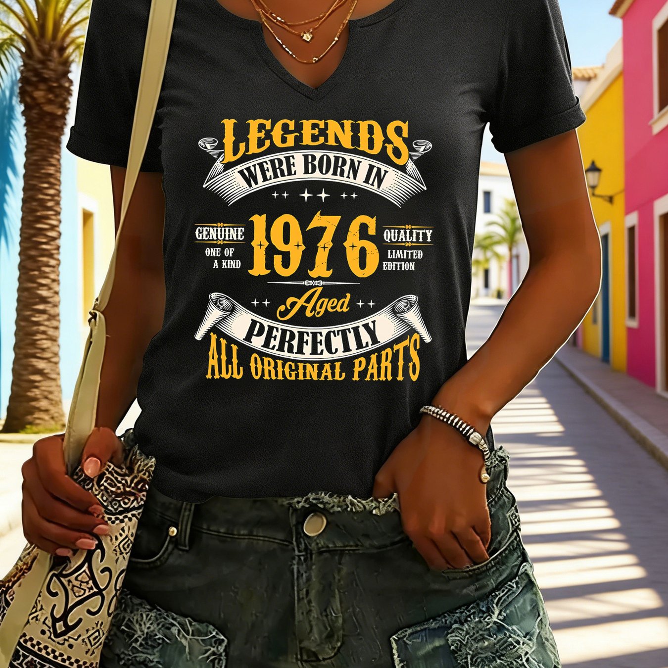 TEMU A Vintage Slogan-print V-neck Long-sleeved T-shirt For Women, A Comfortable And Stylish Piece Suitable For Vintage-style Outfits, Ideal For