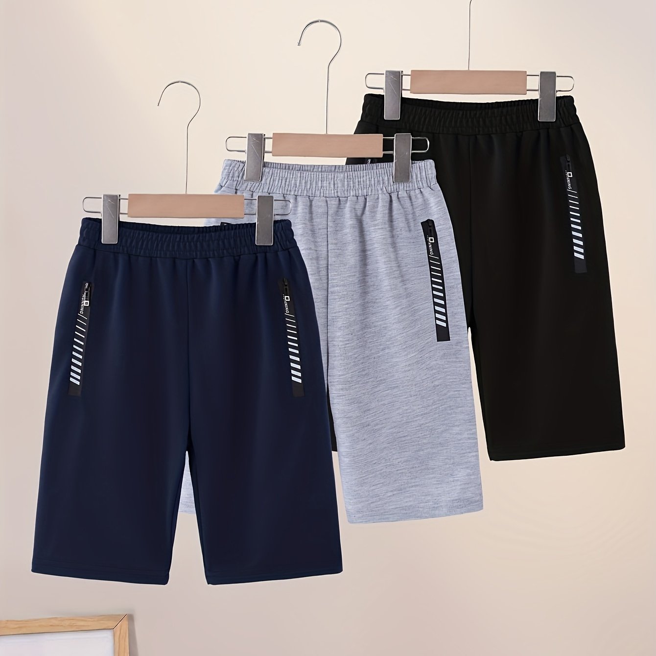 Boys' Three-pack Zippered Pocket Knee-length Pants, Perfect For Outdoor