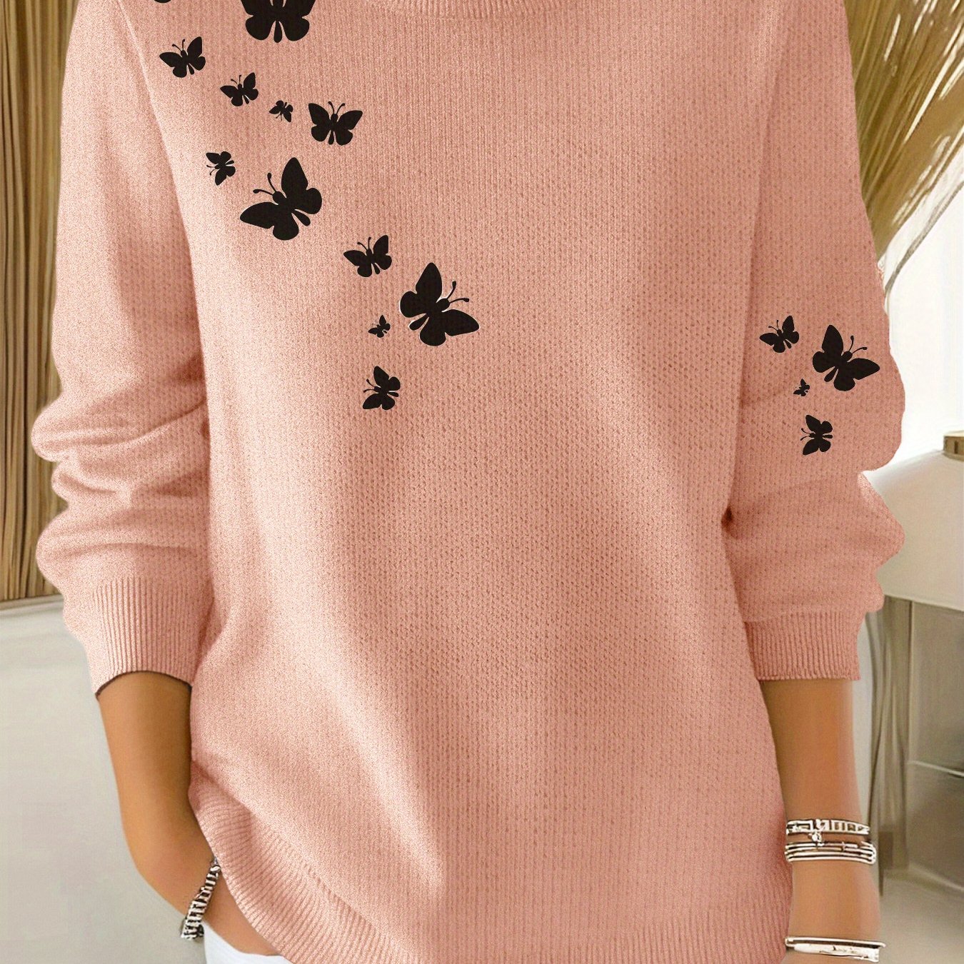TEMU Pull à manches longues et col rond imprimé tendance pour femmes, idéal pour et l'hiver, tissu et confortable