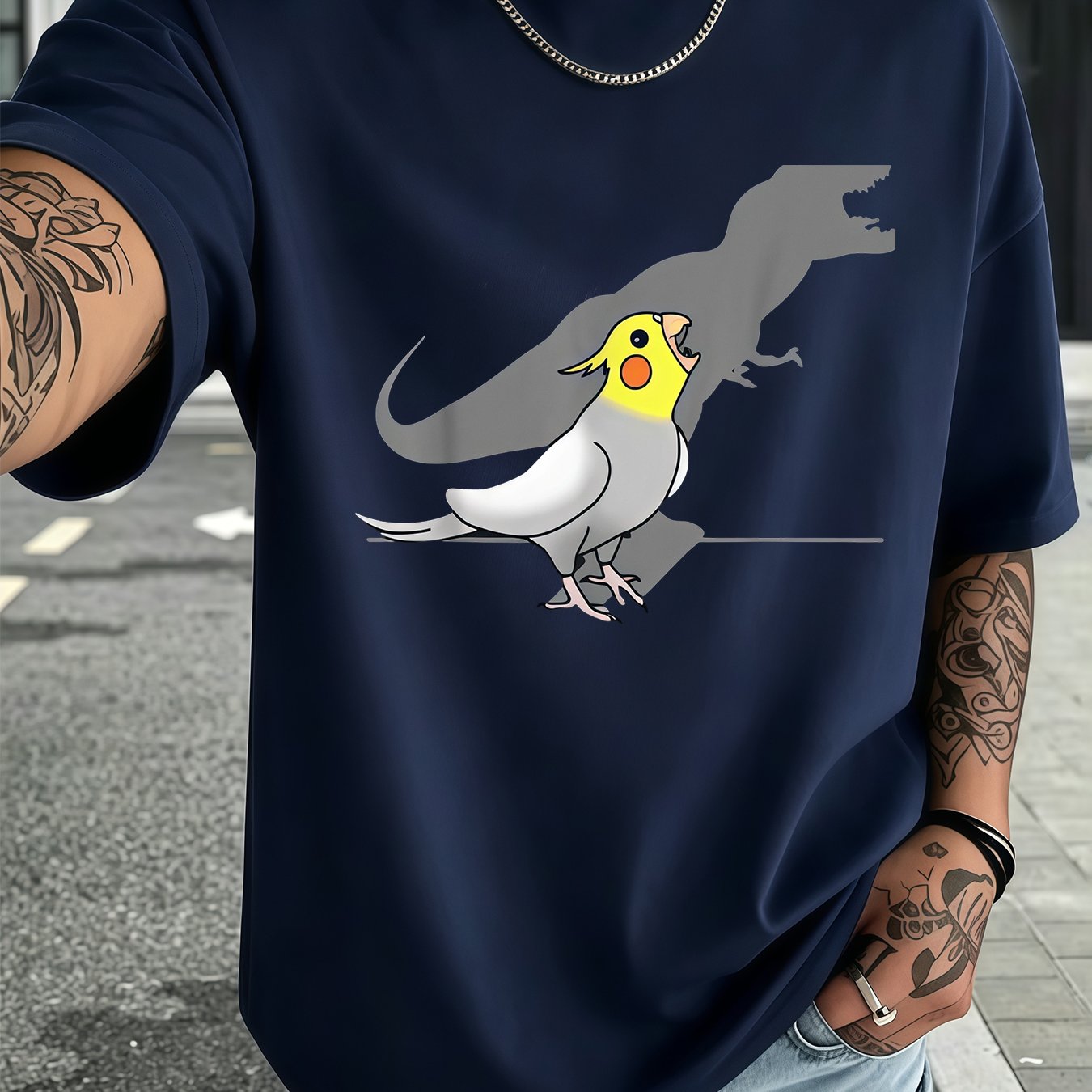 TEMU Men's Cockatiel Graphic T-shirt - Fun And Design, Soft And Breathable, 100% Polyester Fiber, Crew Neck, Short Sleeve Summer Shirt, T-shirt