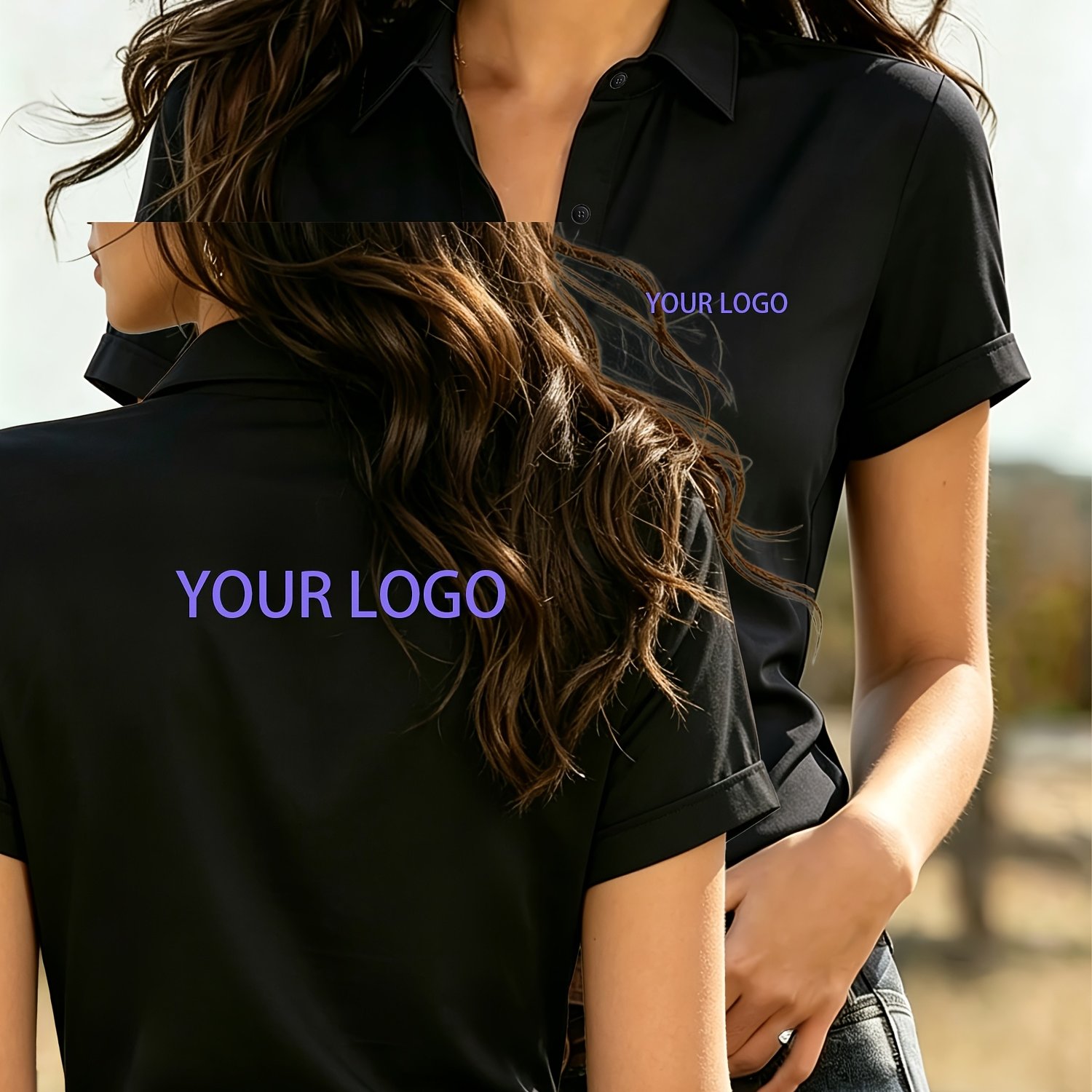 TEMU Easy Commuter Women's Short Sleeve Shirt, Front And Back Double-sided Custom Logo, Corporate Workwear, Group Uniforms For Customization