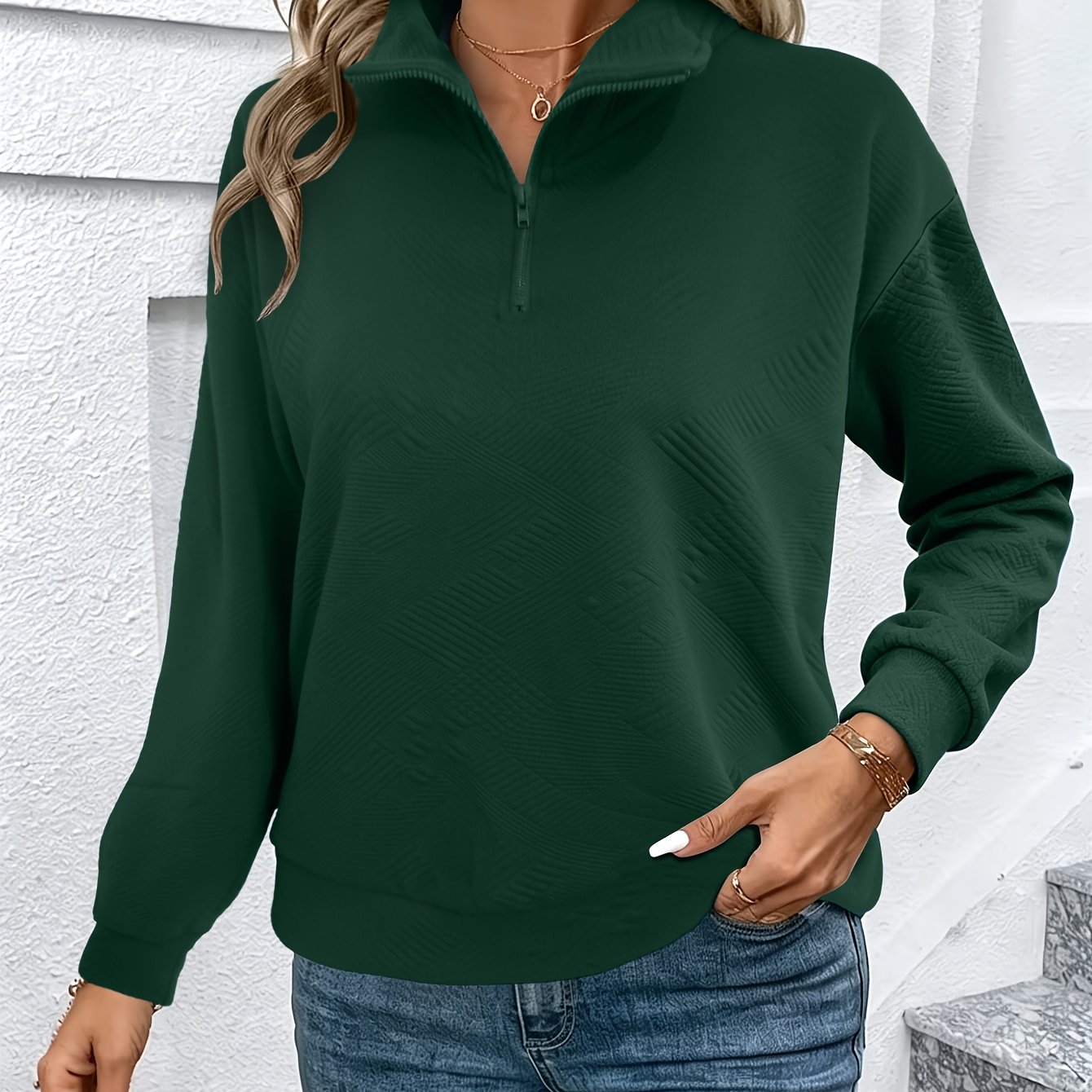 TEMU 1pc, Autumn Winter Women's Fashion Lapel Zip Sweatshirt, Solid Top, Casual Breathable Versatile, Comfortable Fabric, Suitable For Home Office