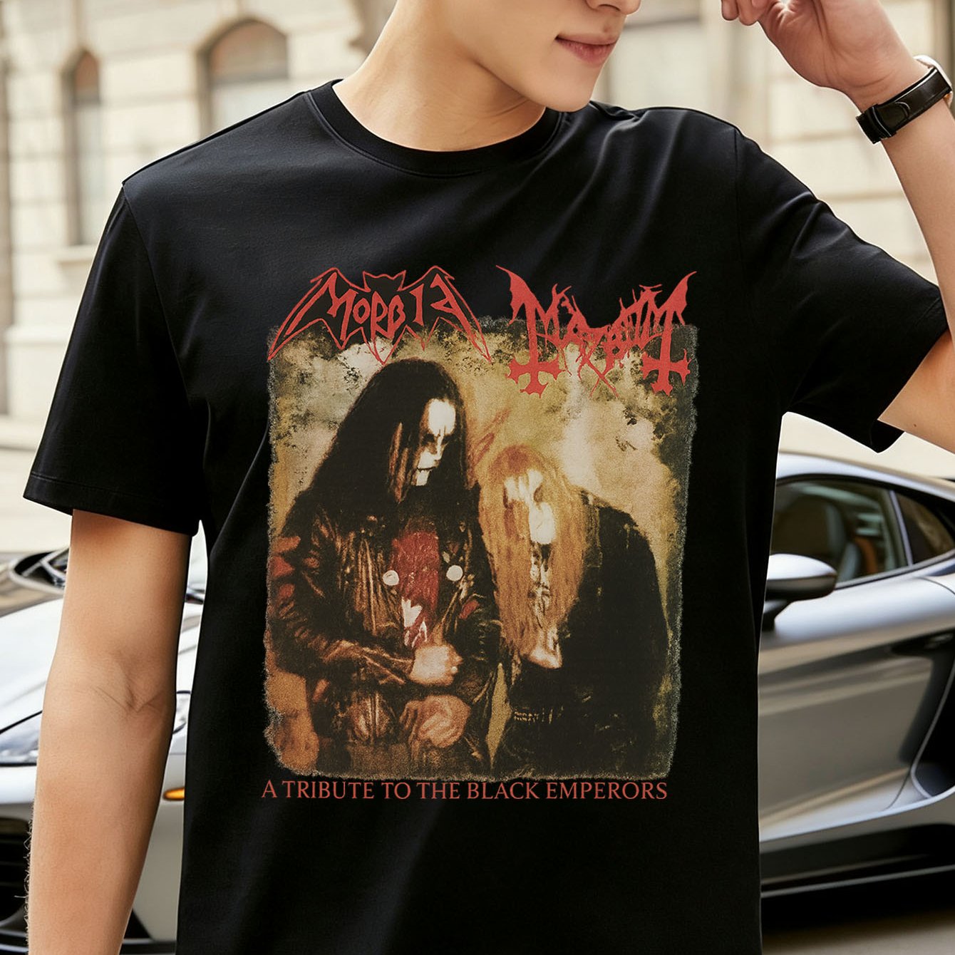 TEMU Unisex Heavy Metal Tee Featuring A Graphic Design To Emperors, Perfect For Fans Of Black Metal
