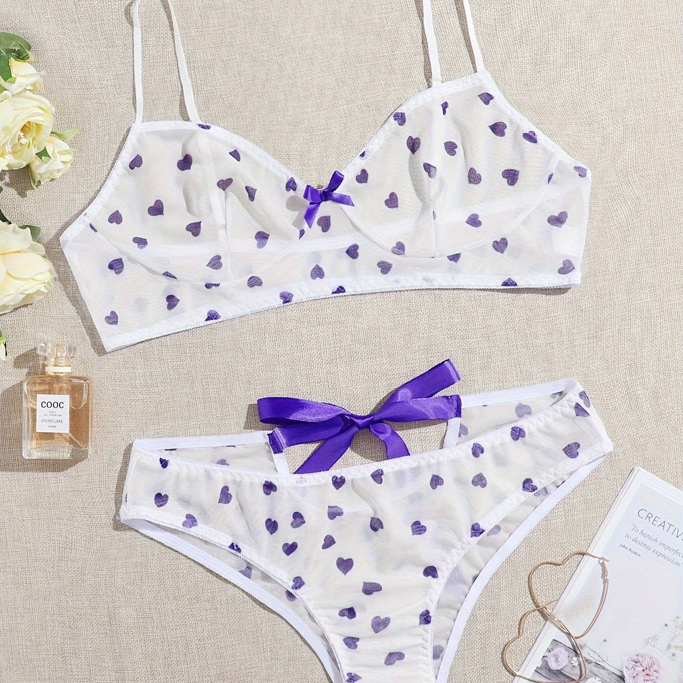 Bridal Lingerie Set White Couples Underwear Matching Set Wire Bra Purple  Toy Christmas Lingerie Bodysuit Jupe Noire Se : : Clothing, Shoes  & Accessories