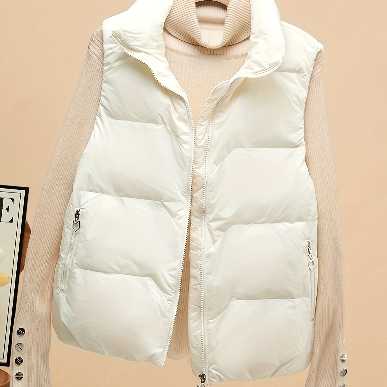 TEMU Vest , Casual Sleeveless Small Stand Collar For Fall & , Women's Clothing