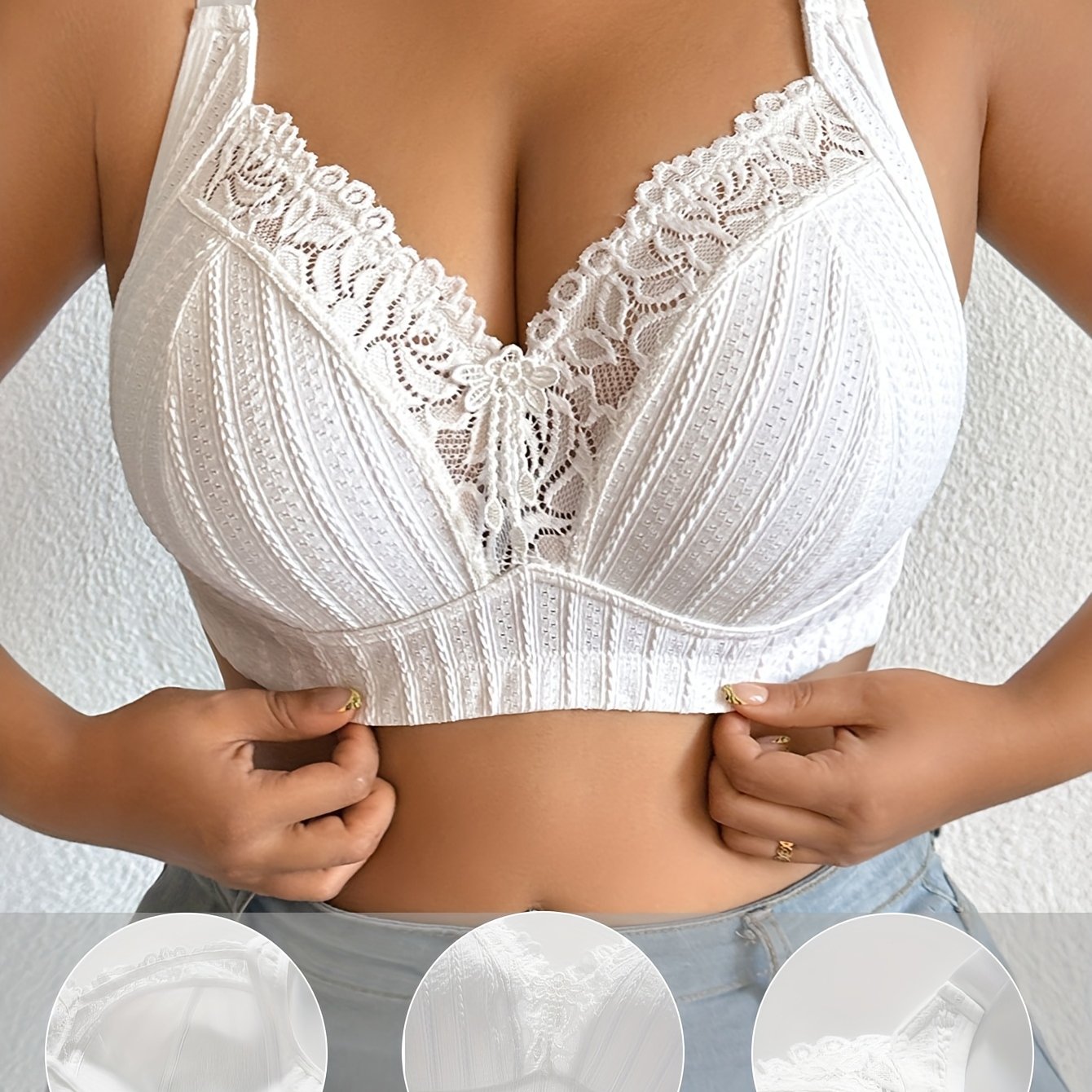 Image of Lace-trimmed Sexy Plus-size Women's Wen A Band, Wire-free Casual And Comfortable Bra With Beautiful , Thin S Style