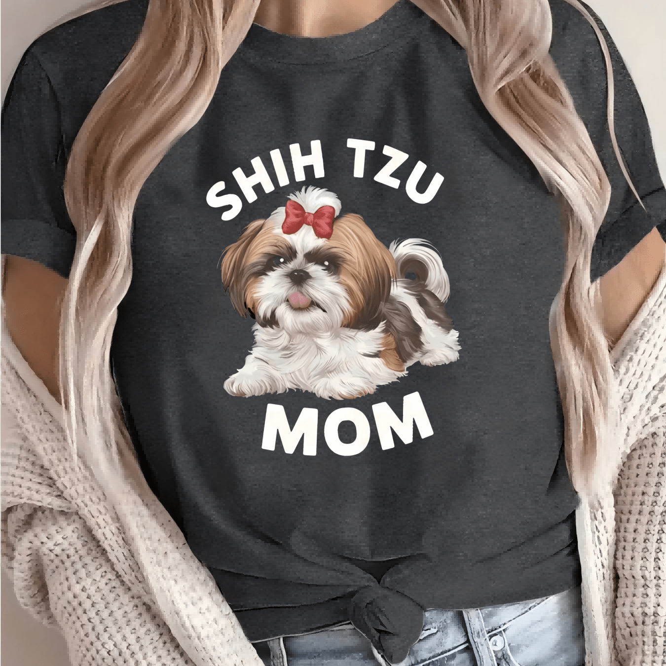 TEMU Women's "shih Tzu Mom" Graphic Tee - Casual Crew Neck Short Sleeve T-shirt With Cute Dog Print, Pink, Spring & Fall, Everyday Tshirt | Humorous