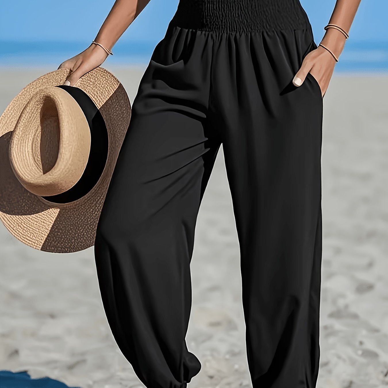 Women' Color High Waist Drawstring Ankle Pants