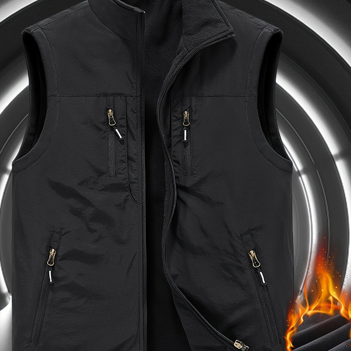 TEMU Obm Men's -lined Vest For Autumn/winter, Outdoor Casual Workwear, Reversible Thick Sleeveless Men's Jacket