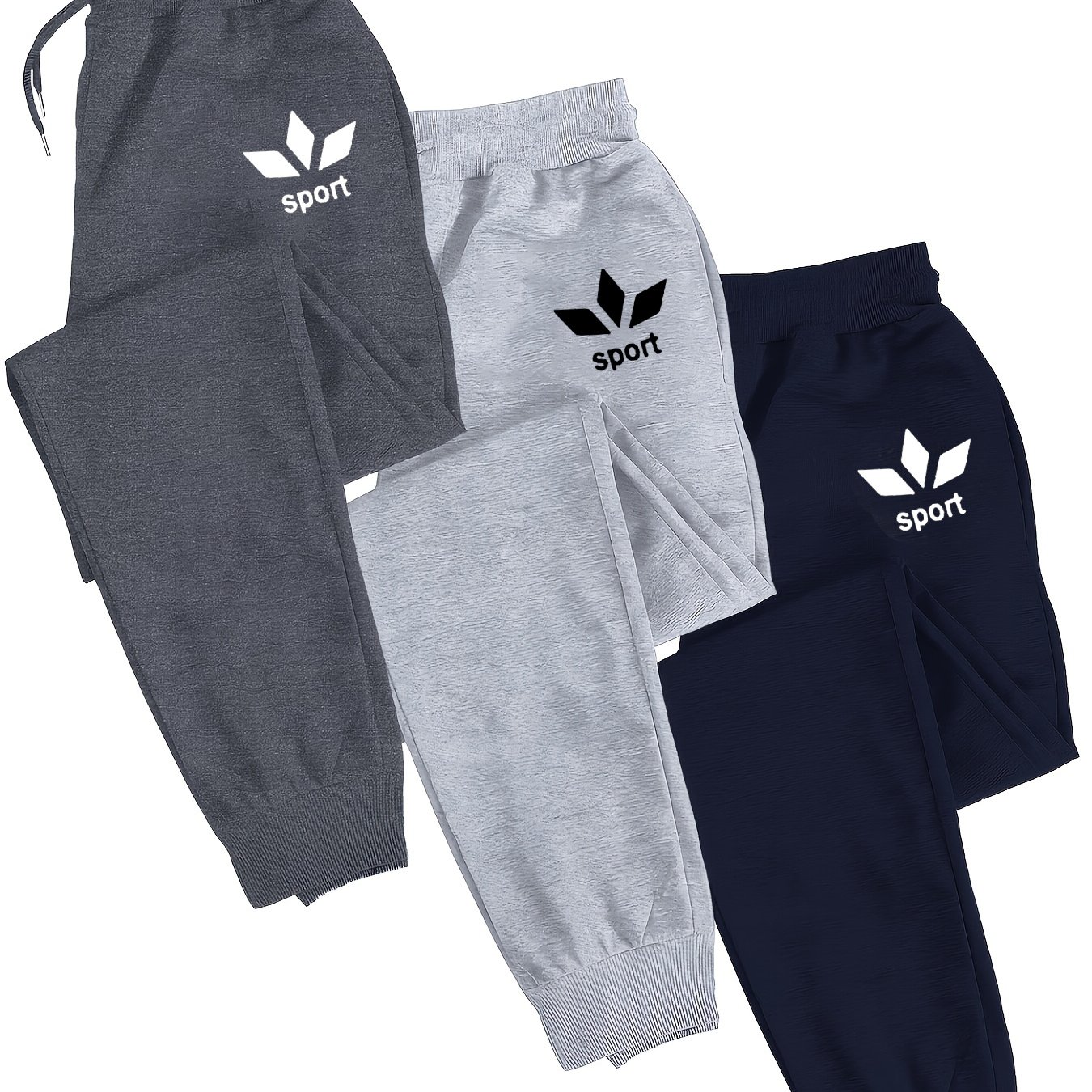 TEMU 3pcs Men's Casual Athletic Pants, Drawstring Closure Design, Made Of 100% Knit Fabric, Suitable For Adults