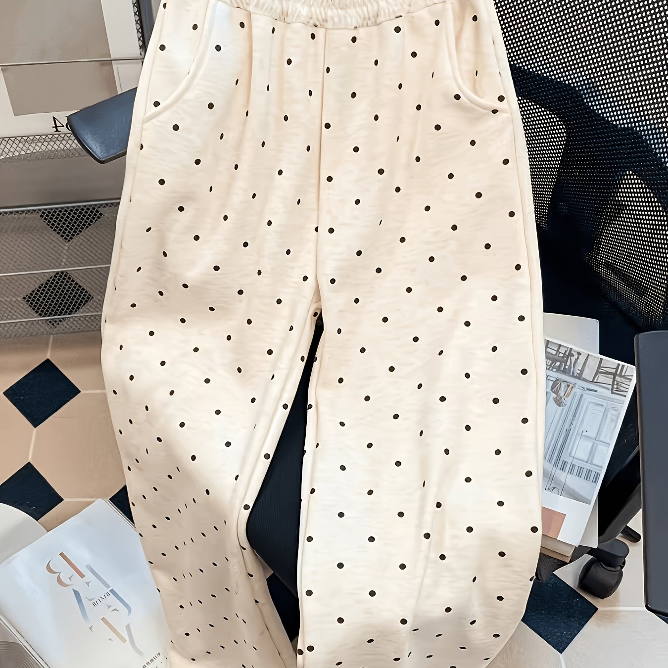 TEMU Premium-feeling, Super Stylish Straight-leg Wide-leg Polka Dot Rice-textured Pants, Unisex Casual Long Pants, Niannian