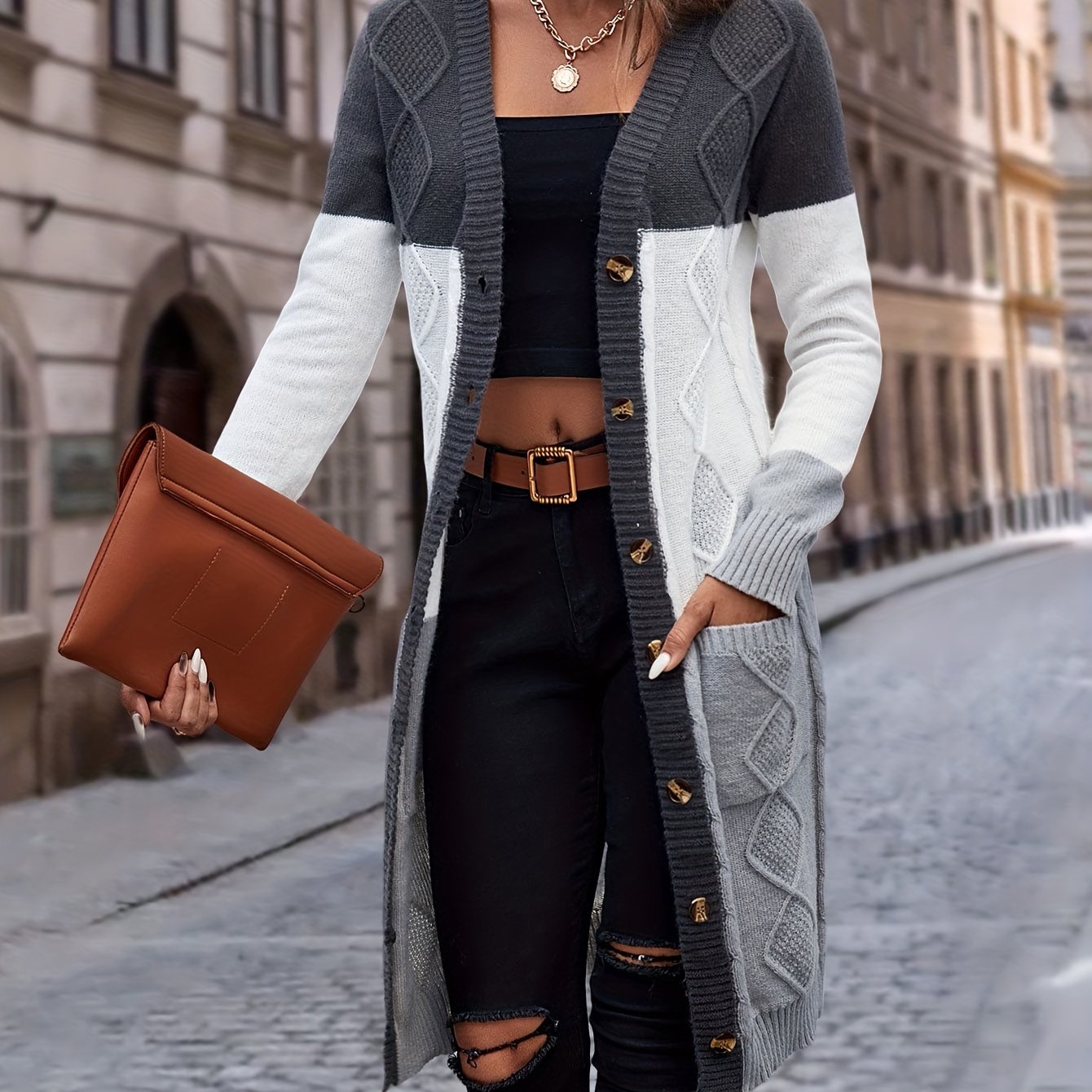Long Cardigan With Color Blocks
