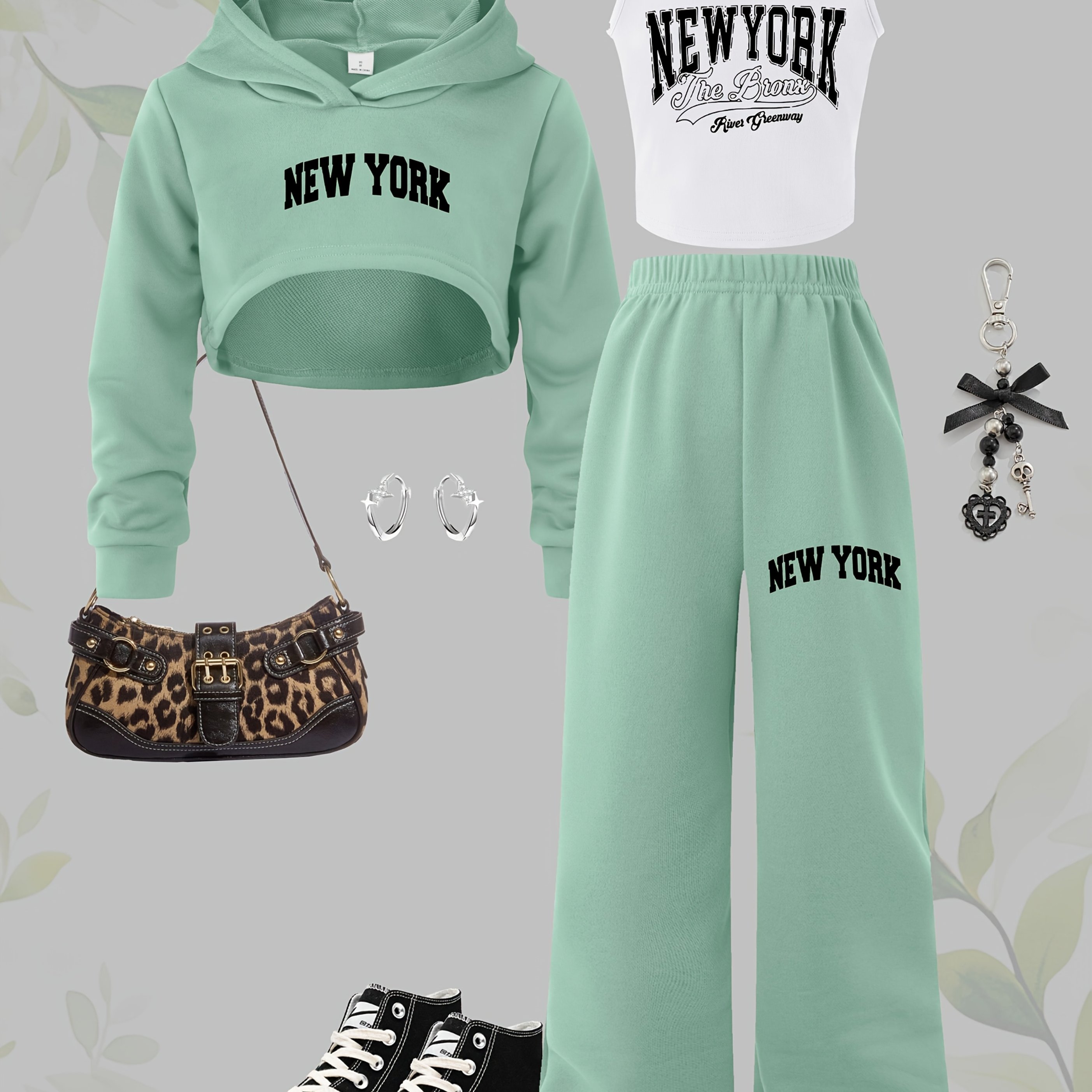 Image of P7967(g18)3pcss Girls' And Big Kids' Long Sleeve Hooded Short Sweater, Vest And Long Pants Casual Fashion Sports Outdoor Set 3pcs, For Outdoor, Y2k Clothes