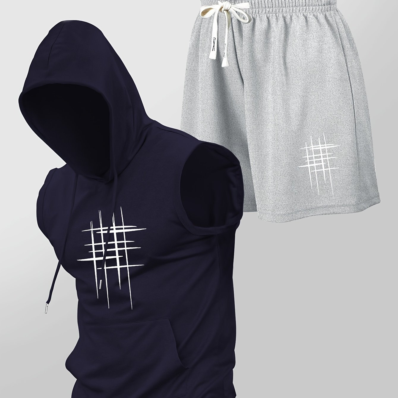TEMU Summer Streetwear Vacation Elastic Minimalist Sporty Casual Full-body Hooded Vest Shorts