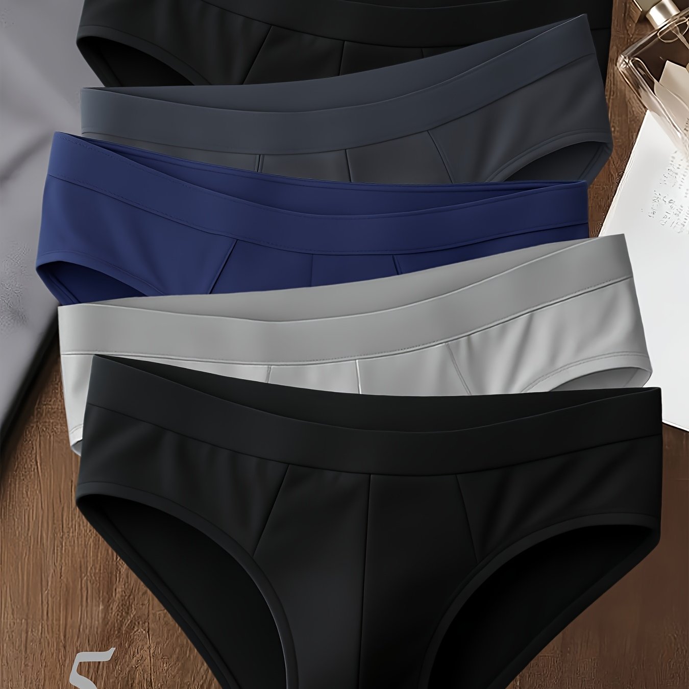 TEMU Random Brovanic 5pcs Assorted Men&;s Briefs, Classic Men&;s Underwear Colors, 4 Styles Of Simple Solid Color Underwear, Close-fitting And