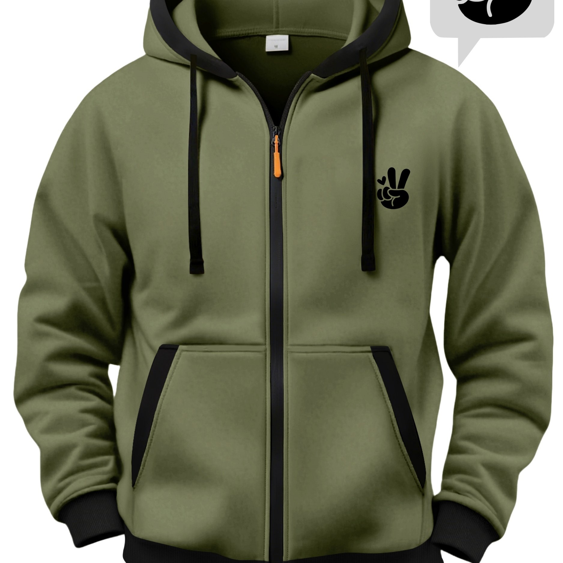 TEMU Autumn And Winter Men's Casual Hooded Jacket, Gesture , Fleece-lined Long-sleeved Warm Sports Sweatshirt