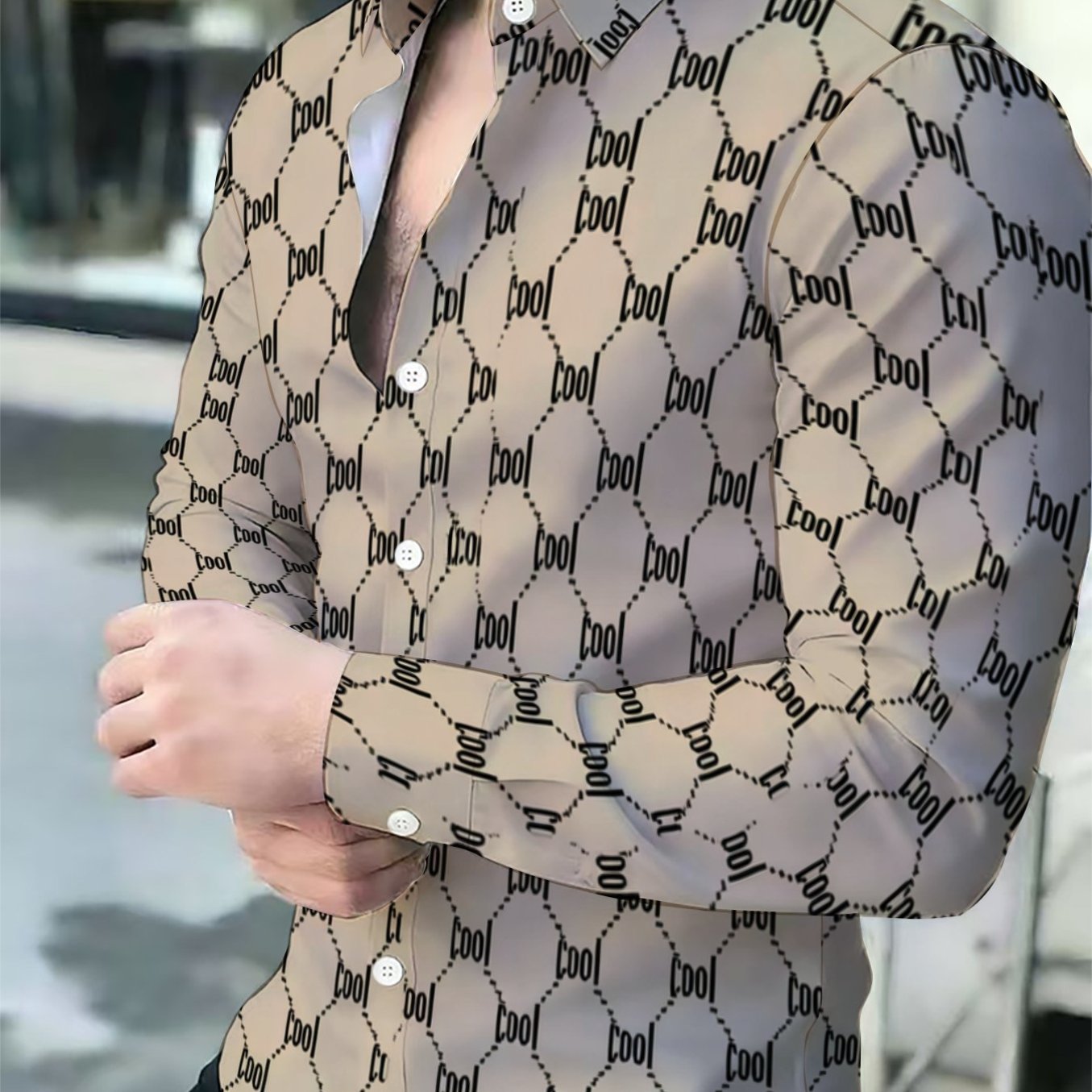 TEMU 남성용 프린팅 긴팔 셔츠, 패셔너블한 슬림핏 비즈니스 캐주얼, 심플하고 우아한 봄/여름 상의