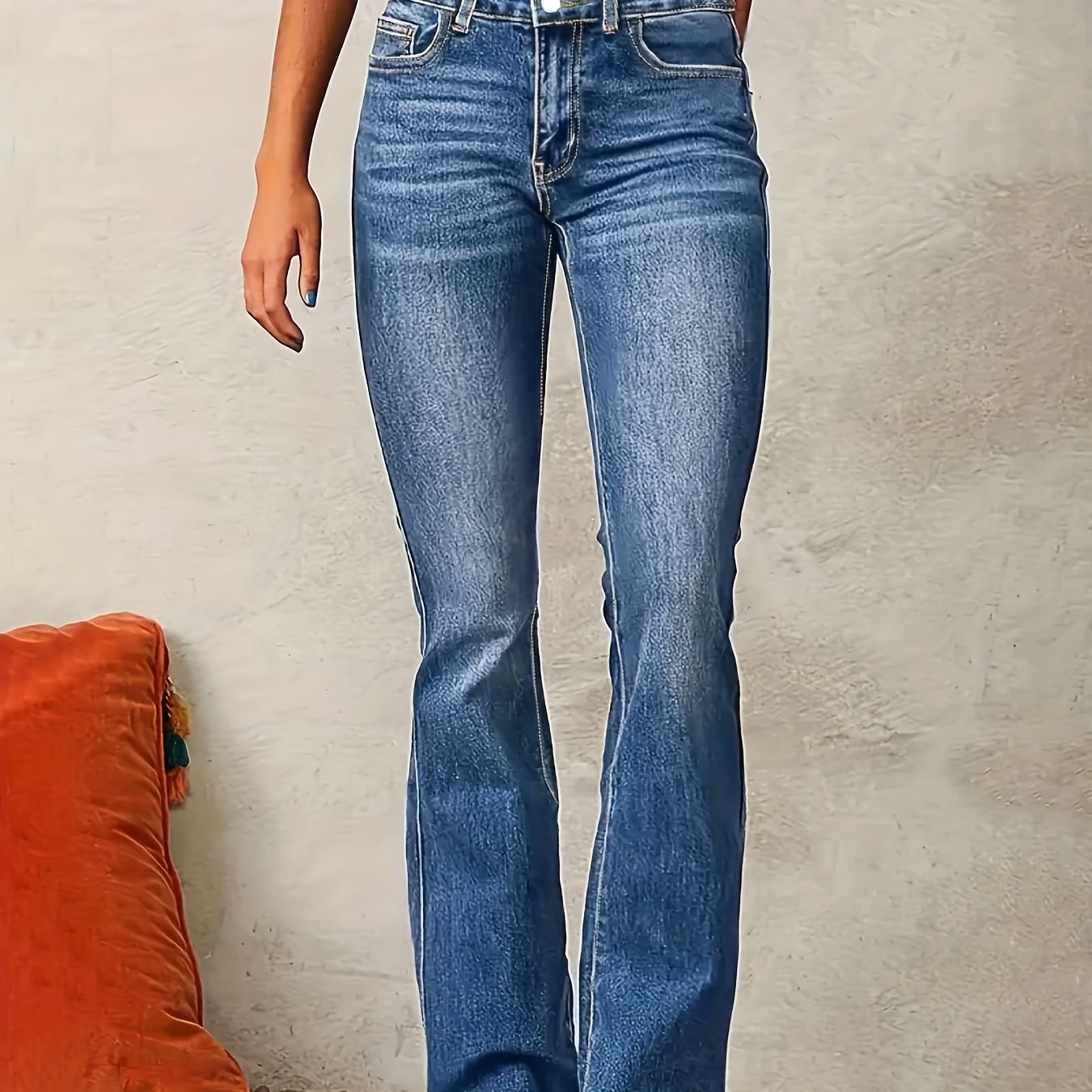 Image of Women's Fashion Stretch Double-button All-match Flare Jeans