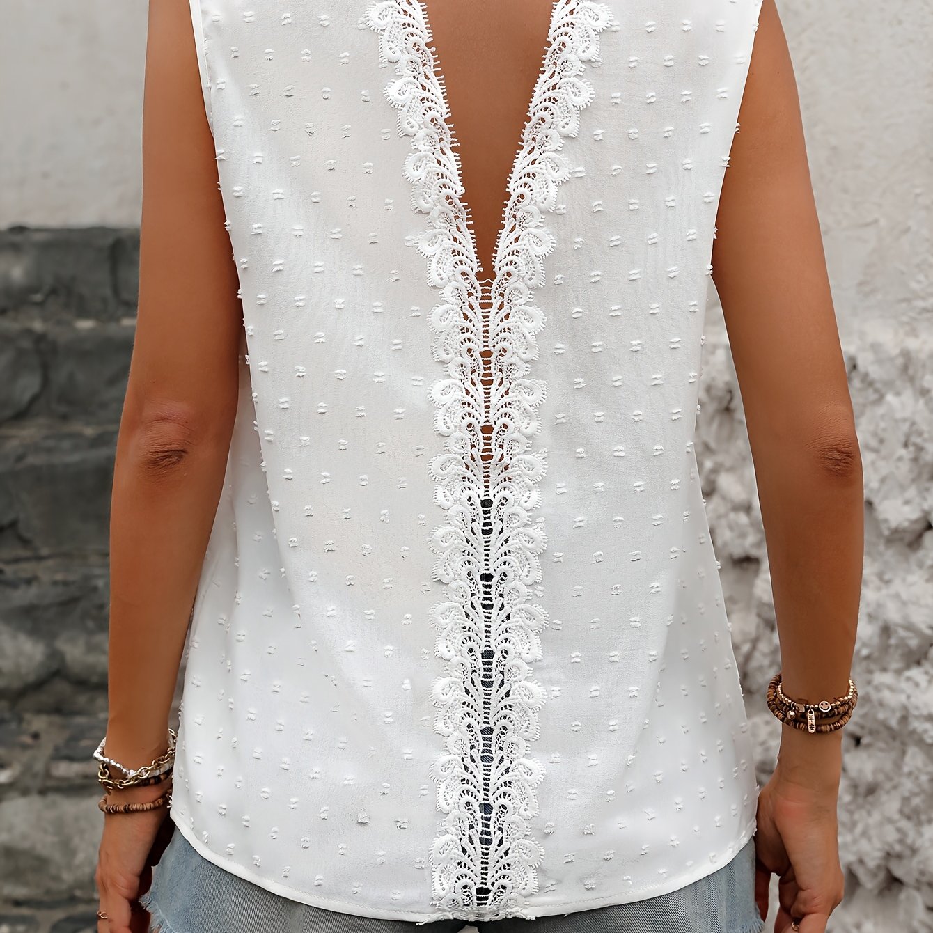 E-shop Europäischer Amerikanischer Neuer Stil Sommer/Frühling/Herbst Handgefertigter Stoff Rückseite Spitze Splicing Ärmelloses Top