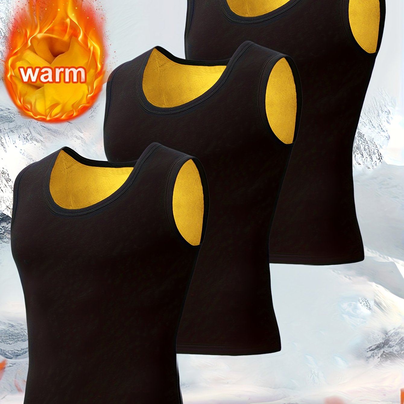 TEMU 3pcs Set Autumn Winter Men's Warm Vest Thickened Fleece Tight Athletic Fitted Warm Windproof Golden Vest Vest Indoor Outdoor Fitness Gym Fabric