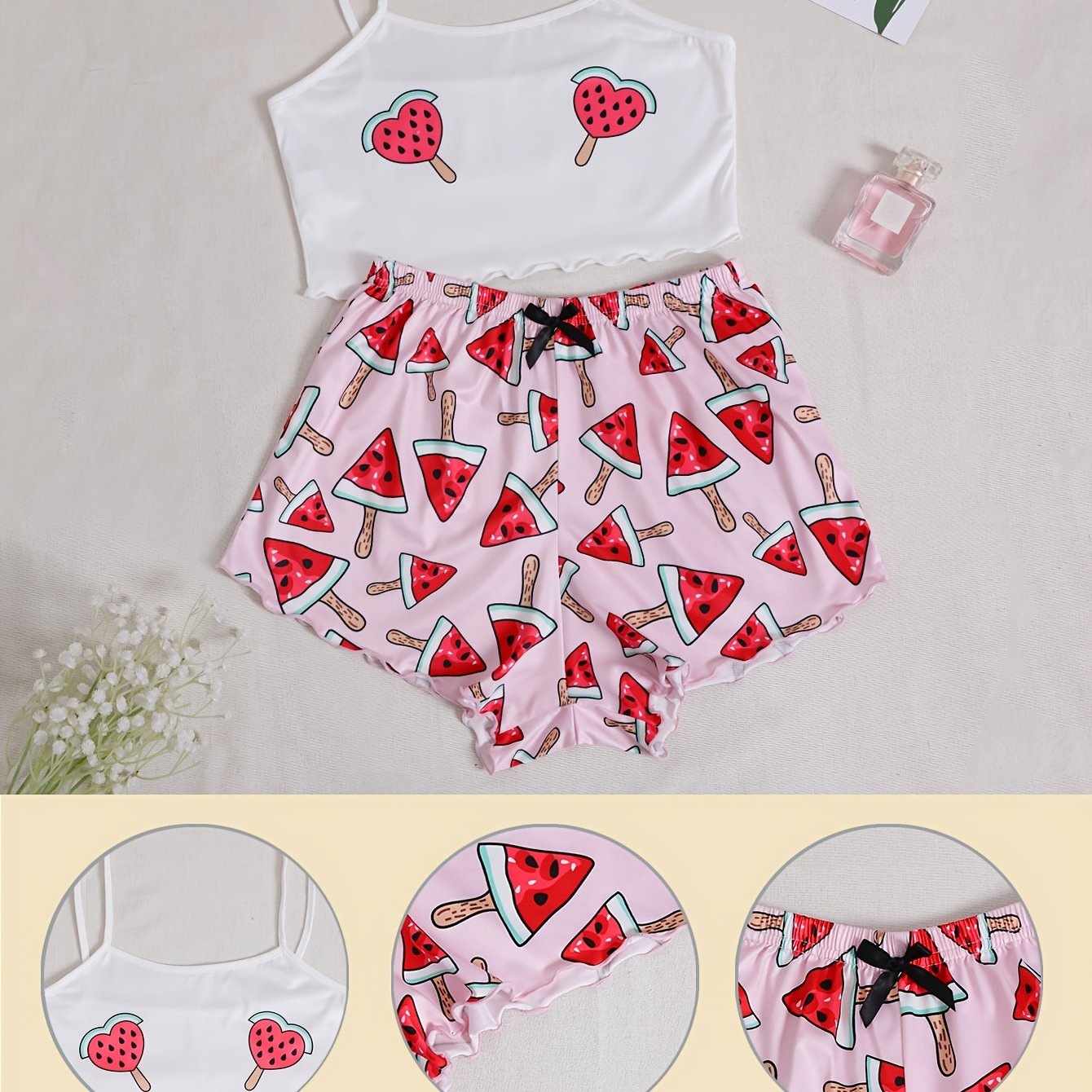 TEMU Ropa de estar por casa con estampado de y , , volantes y ribete de