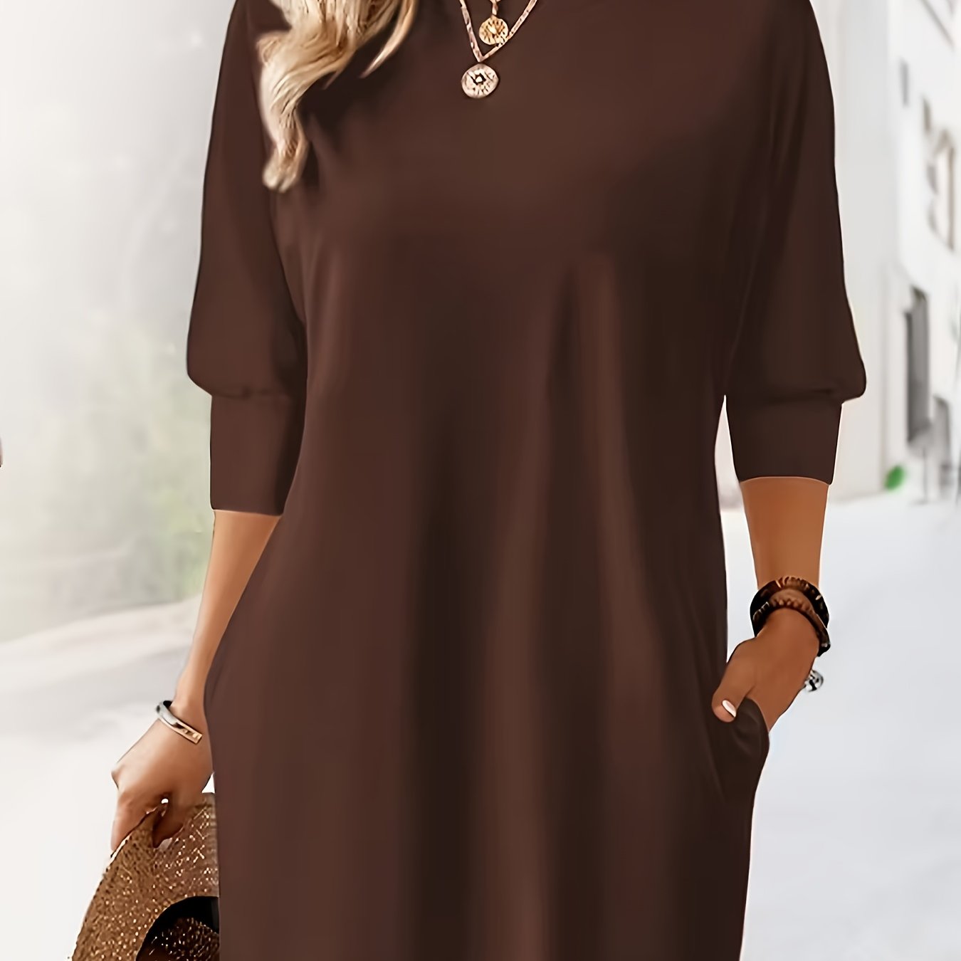 TEMU Damen Kurzes Lockeres Herbst-Winterkleid, Urbaner Stil, Elegant für den