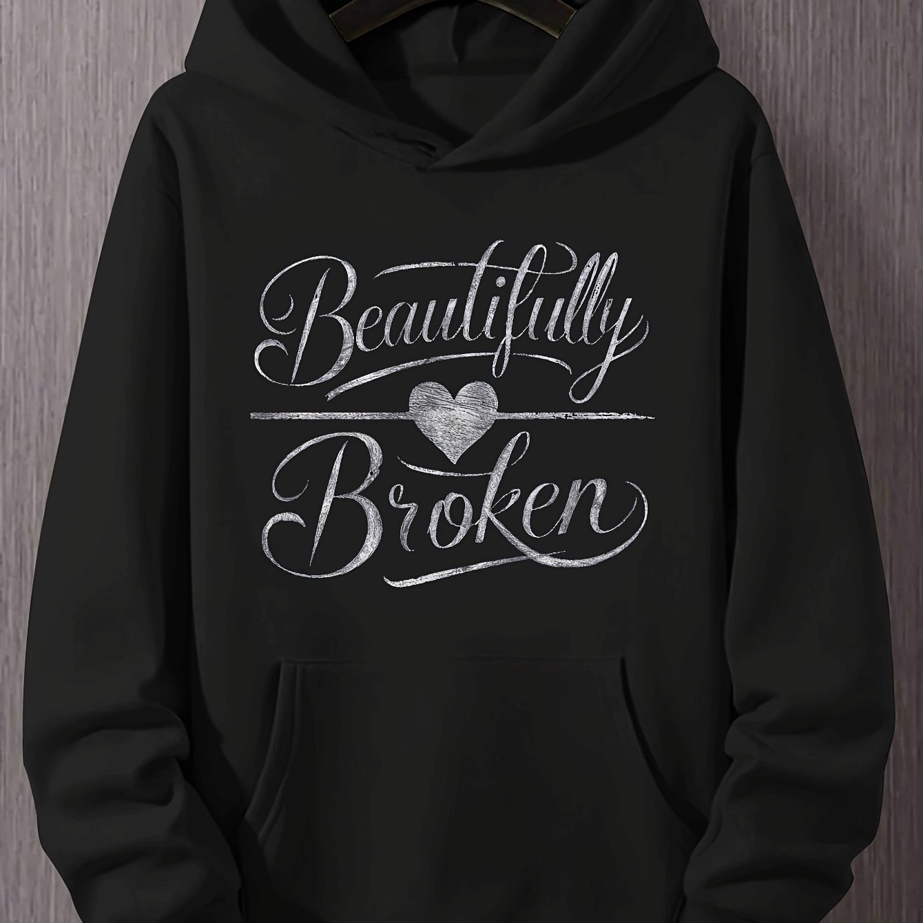 TEMU Heart Men's Plus Size Hoodies, Plus Size Unisex Retro Street Loose Hoodie, Letter Print, Machine Washable, Autumn & Winter Daily Wear, , Fashion