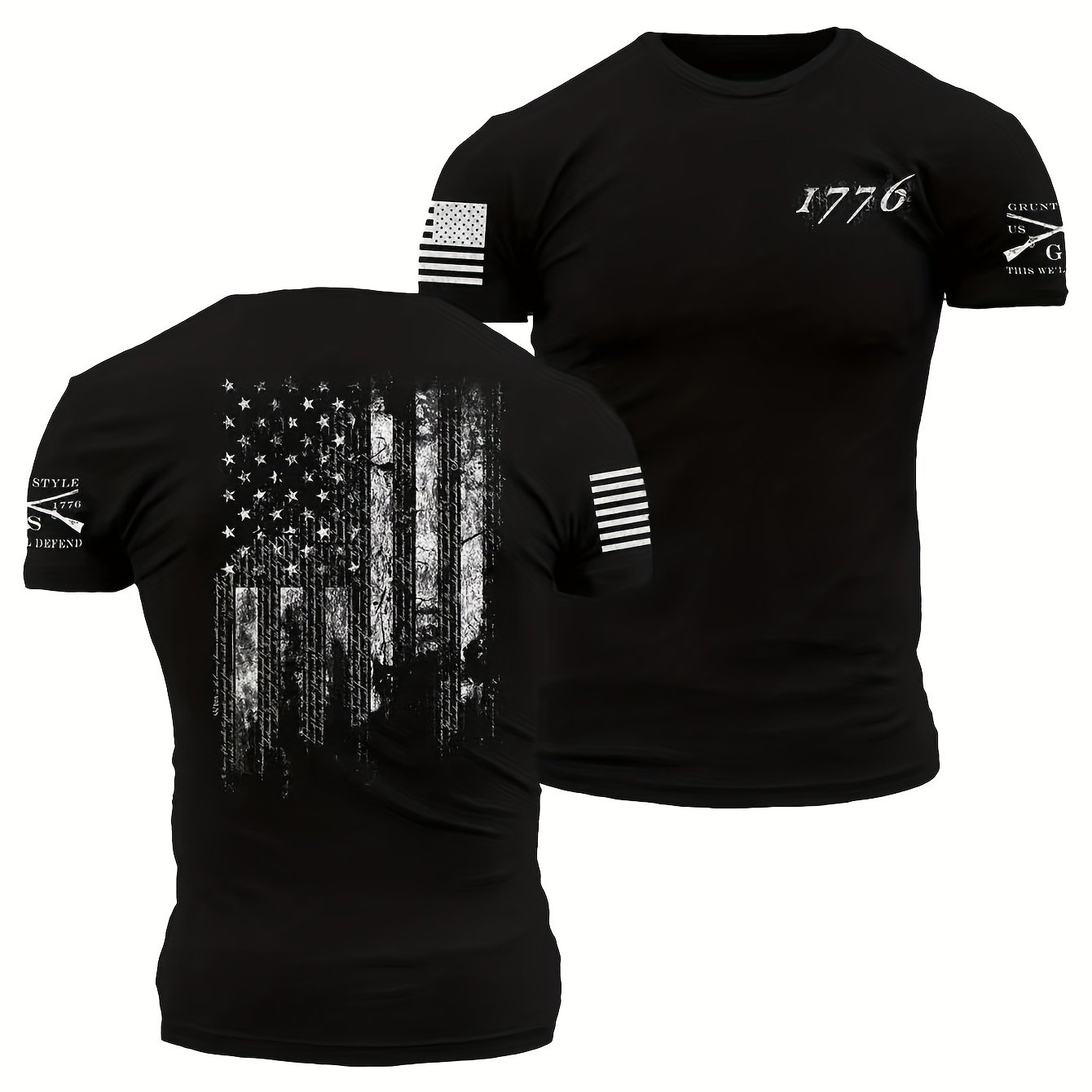 TEMU [2026 Spring/summer New Arrival] Men's Flag Pattern Printed T-shirt, Round Neck Summer Outdoor Sports Short Sleeve