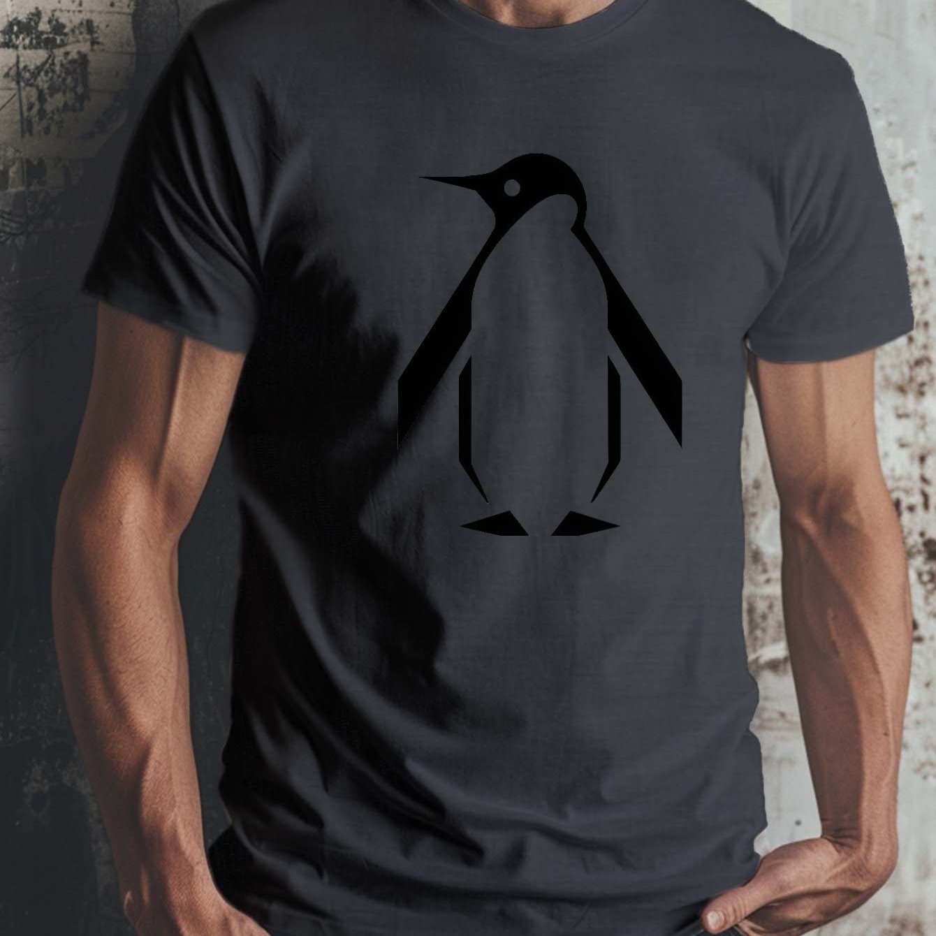 TEMU Men's Casual Penguin Print T-shirt - Soft Polyester, Crew Neck, Short Sleeve - Summer