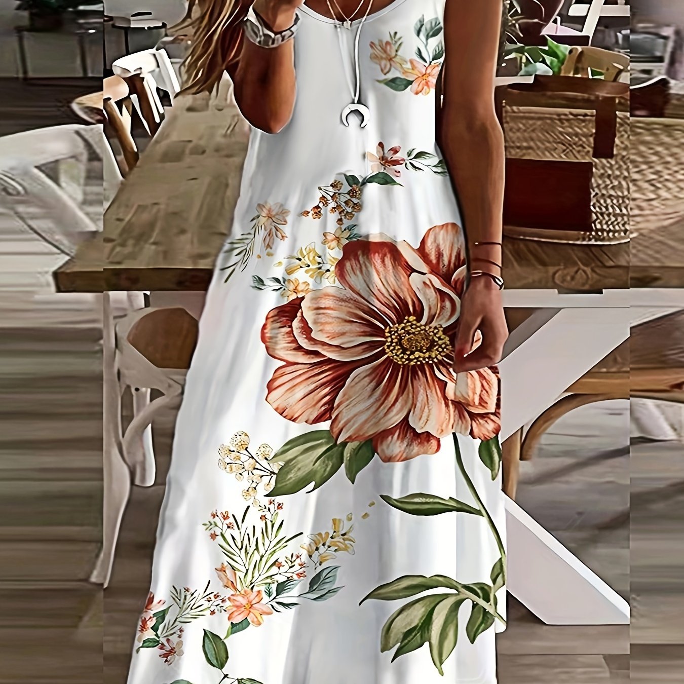 Image of Plus Size - Plus Size - Plus Size Women's European And Slim Printed Dress Women's Long Skirt