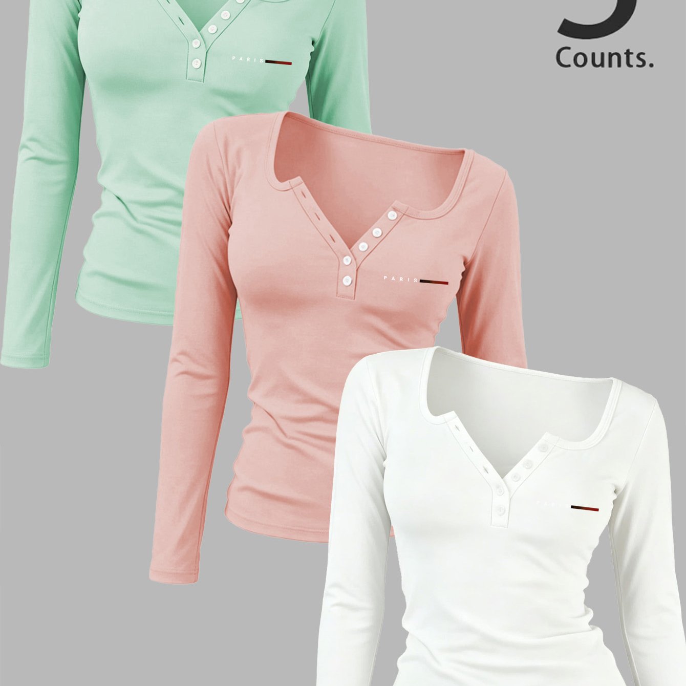TEMU 3pcs Set Women's Henley Long Sleeve Base Tops, Slim Fit, Versatile Inner Wear For Daily