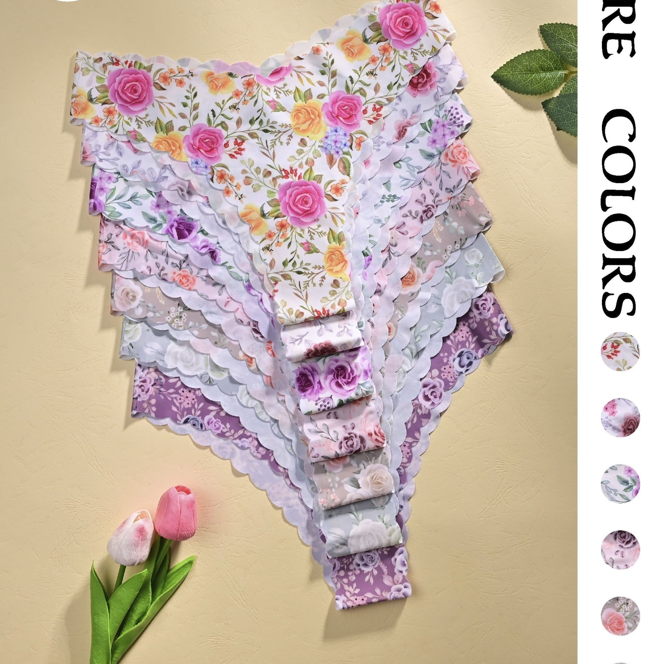 TEMU 7-pack Women's Floral Print Panties, Comfortable Seamless V-waist Lifting Trimmed With Wavy Lace, Women's Sports & Fitness Briefs