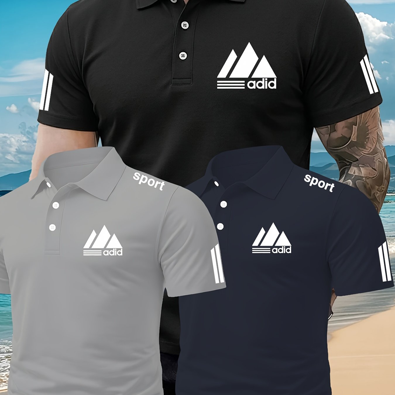 TEMU 3pcs Set Of Stylish Men's Short-sleeve Shirts, Golf Shirts, And Tops. Solid Color, Versatile Summer Men's Apparel With Lapel And Button Design.