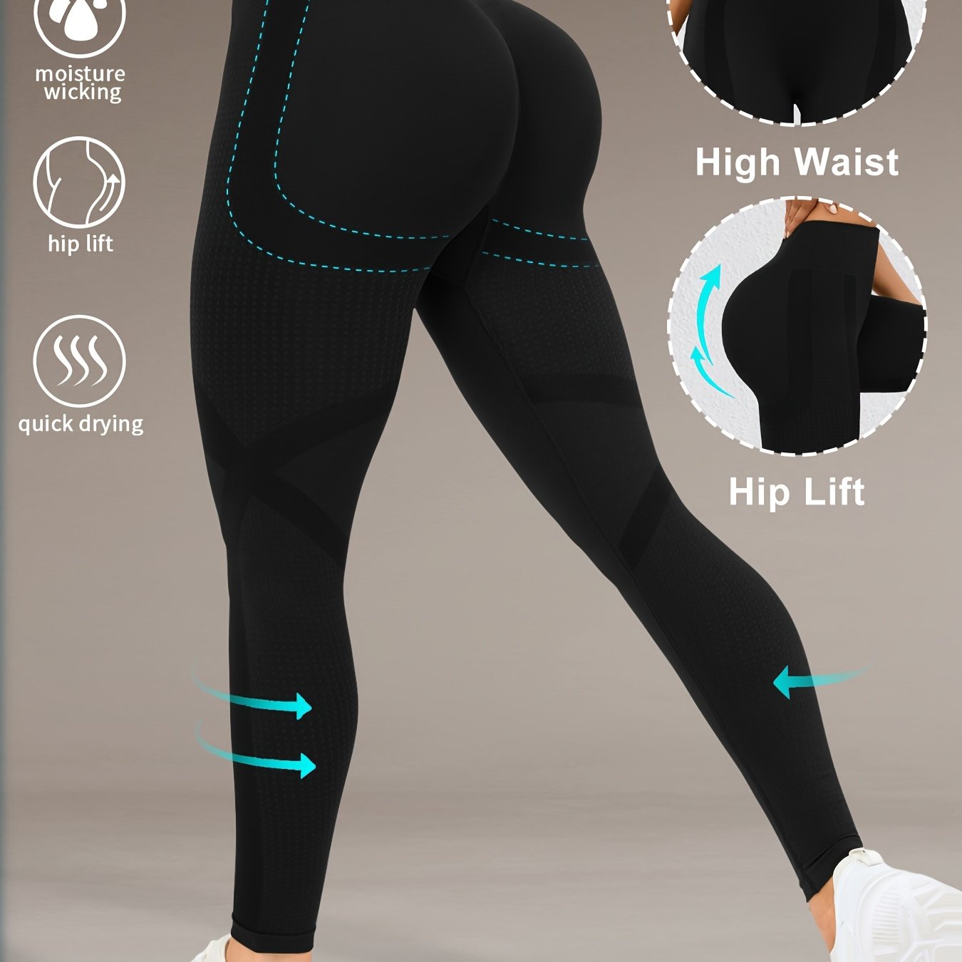 Image of Solid Yoga Sports Leggings, High Stretch Tummy Control Yoga Leggings, Women's Activewear