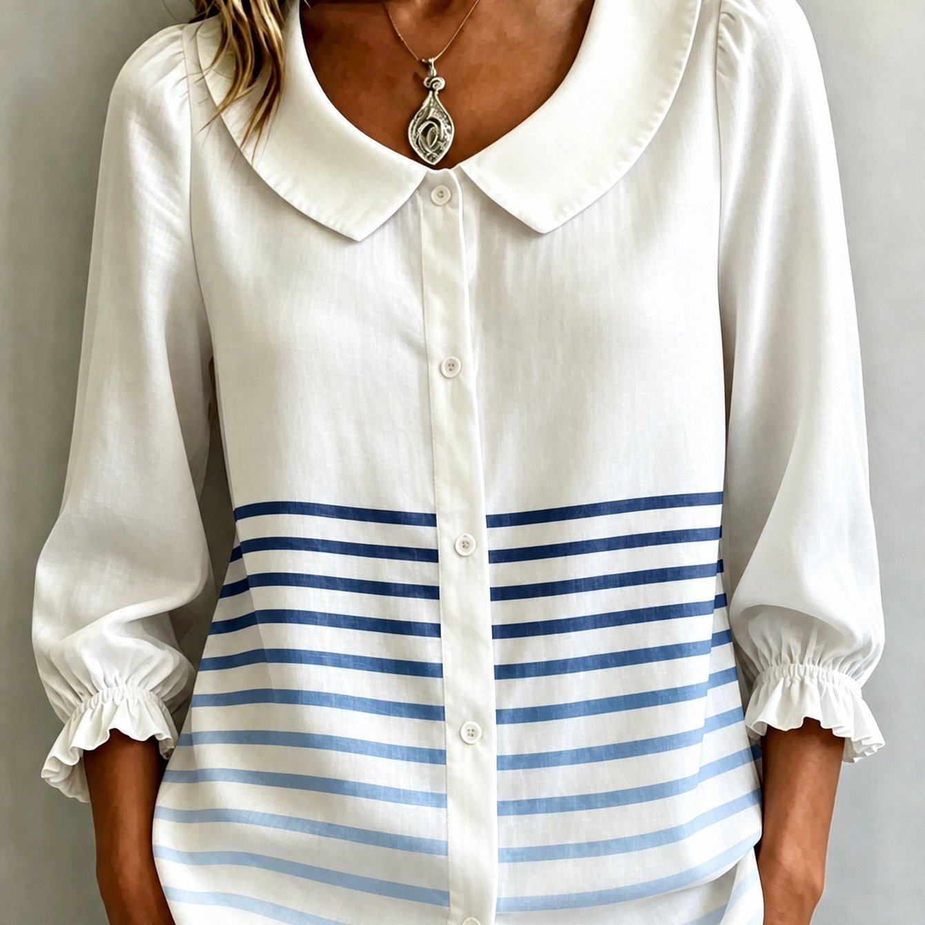 Image of Plus Size, (print Design- Texture Free) New Arrival Women' Collar Three-quarter Sleeve Shirt With Print Of Gradient On Comfortable And Breathable Casual Ideal Gift For Women(only The Shirt)