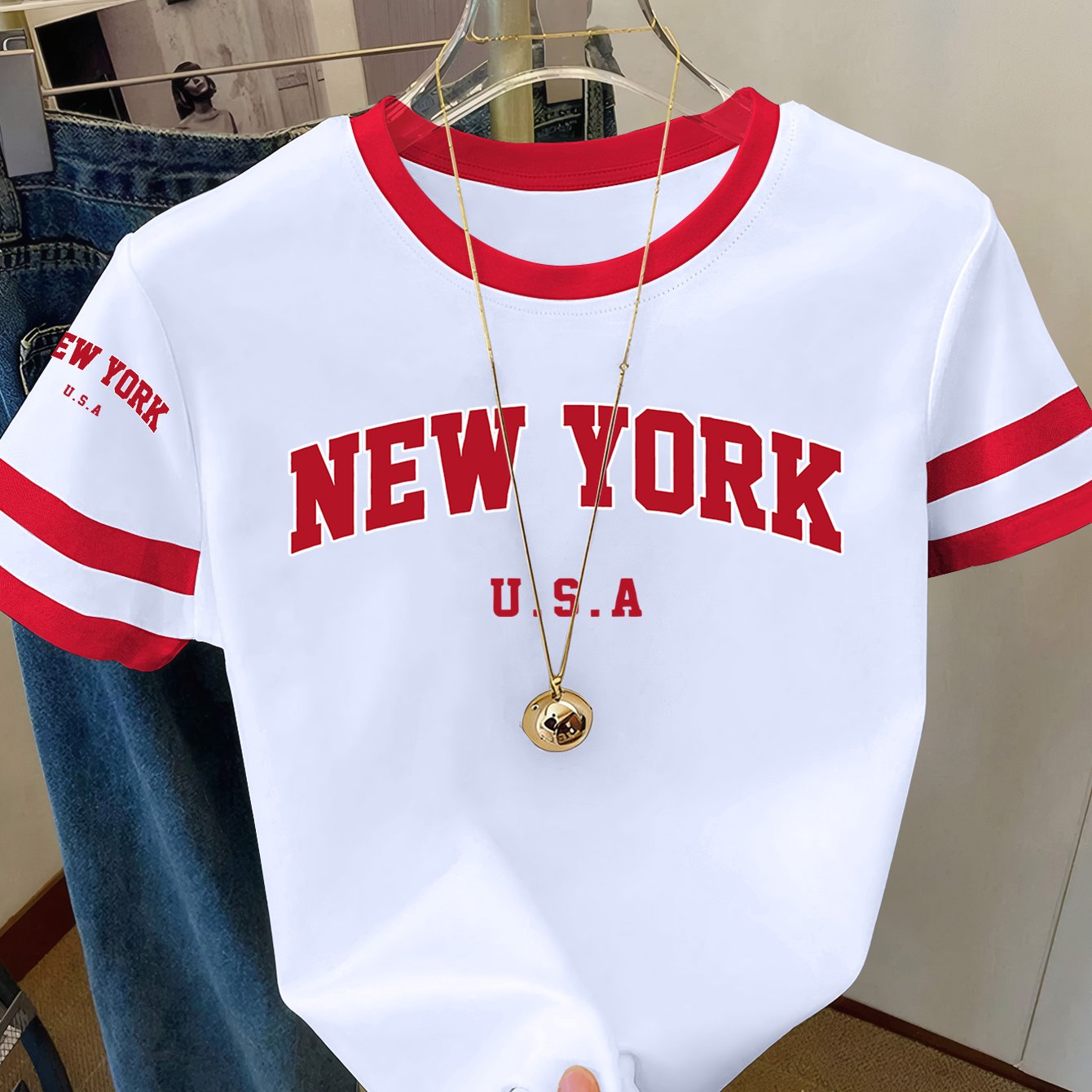TEMU Women's Color Block T-shirt With Cartoon Letter Print, Fashion Versatile Loose Casual Crew Neck Short Sleeve Top For