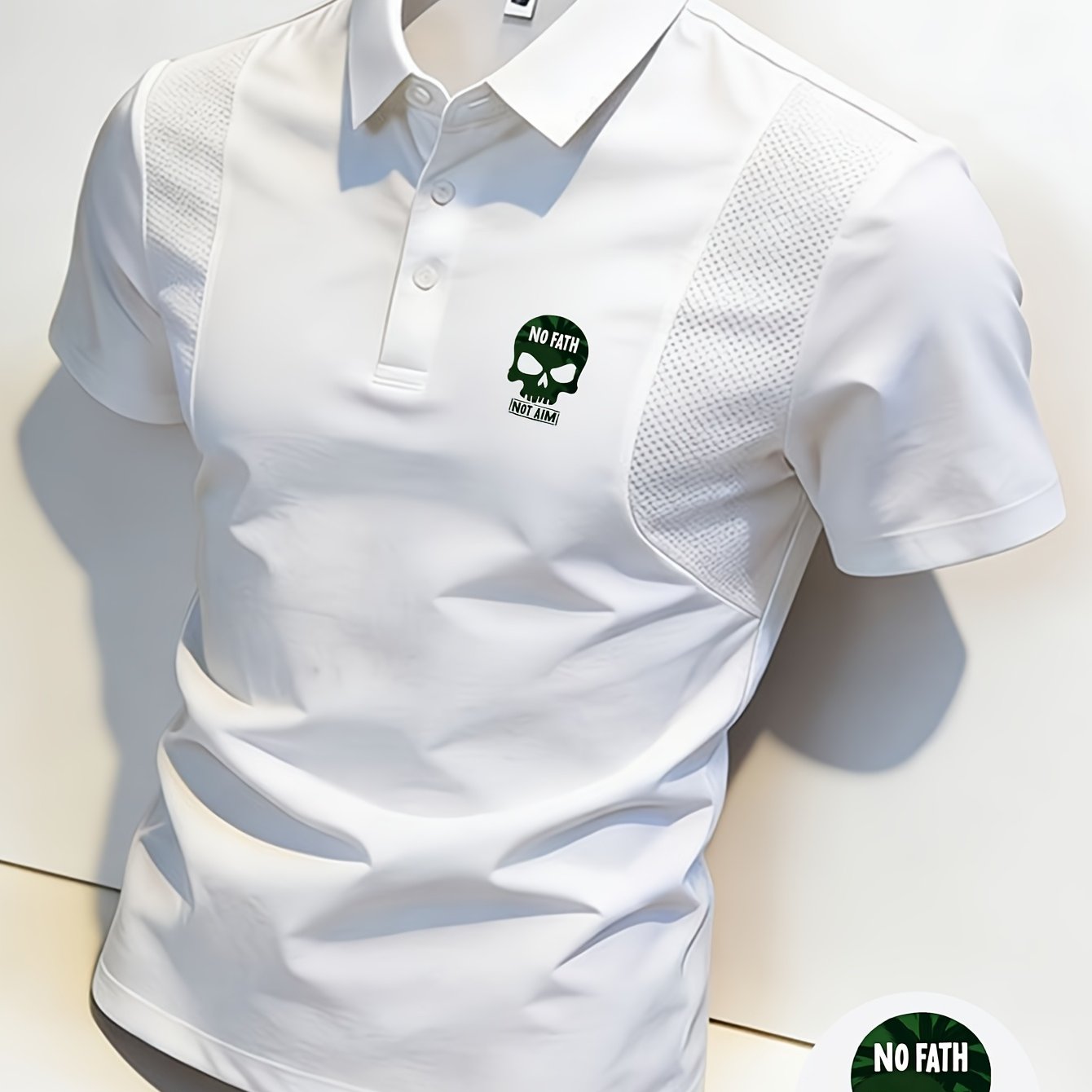 Men' -style Graphic T-shirt With Edgy Skull Print. Made From Soft And Comfortable Fabric, This Menswear Top Features A Unique "no Fath Not Aim" Design. Ideal For Casual Wear, It Combines Style For A