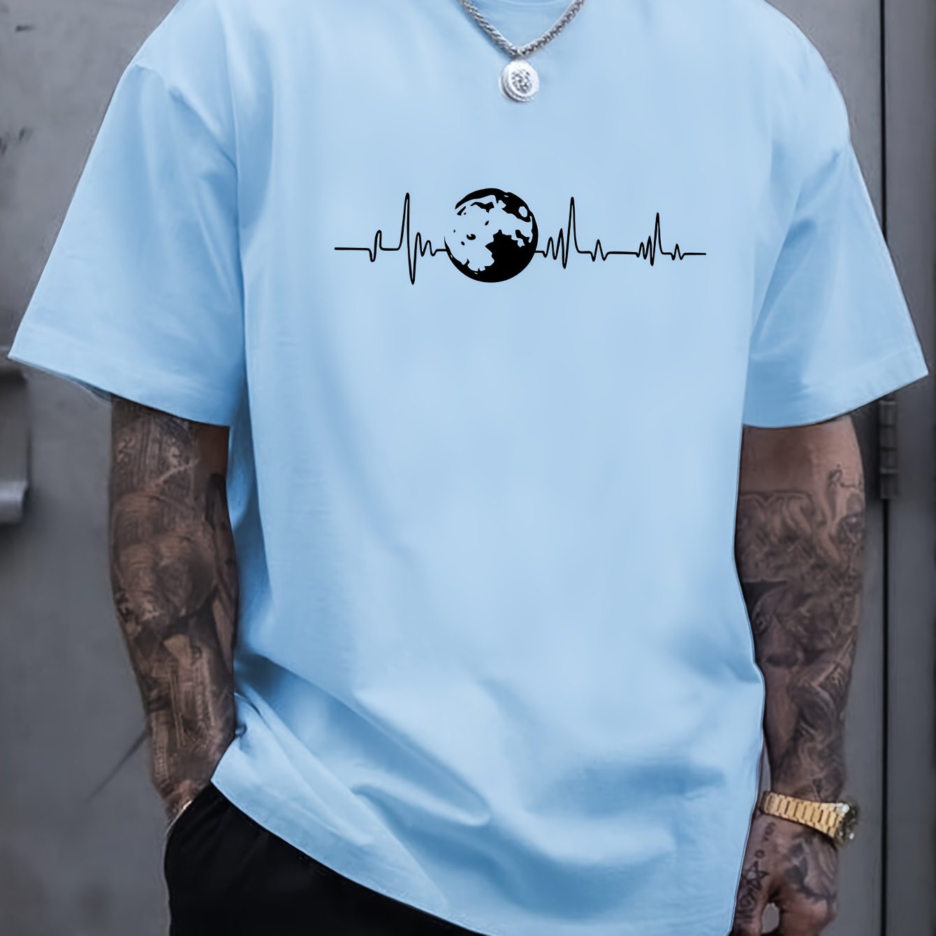 TEMU Plus Size Summer Short Sleeve Pattern Print T-shirt Versatile Men's Inner Base Layer Short Sleeve