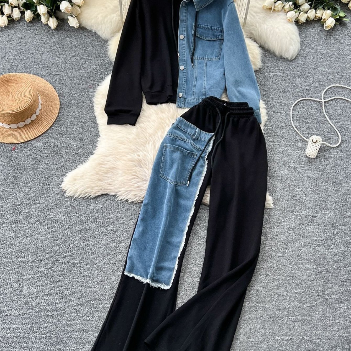 TEMU Casual Suit Women's Sense, Two-piece Hooded Sweatshirt, High- Wide-leg Pants