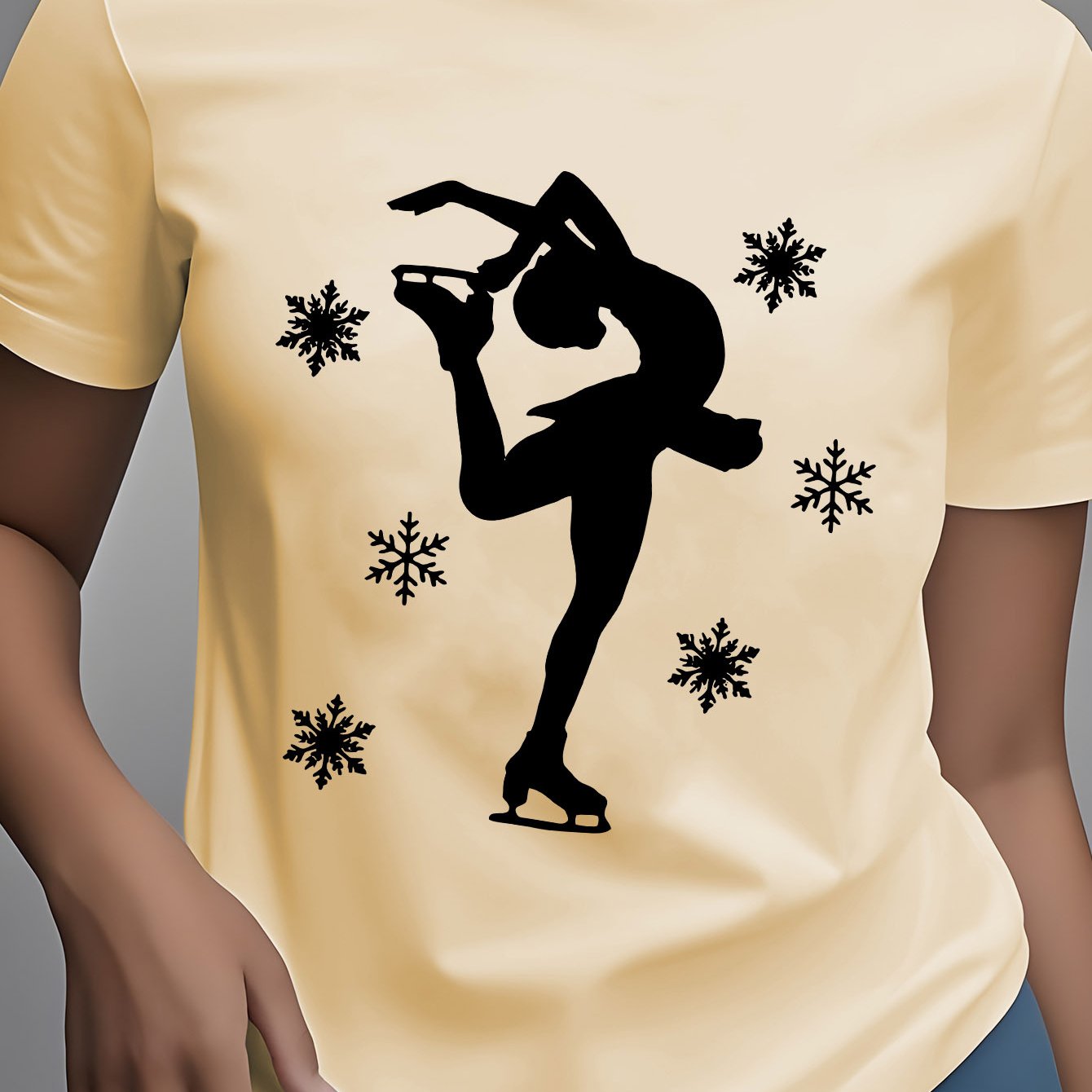 TEMU Figure Skating Snowflake Design Printed Summer Women's Clothing Girlfriend Casual T-shirt Short Sleeves Inside - Fashion