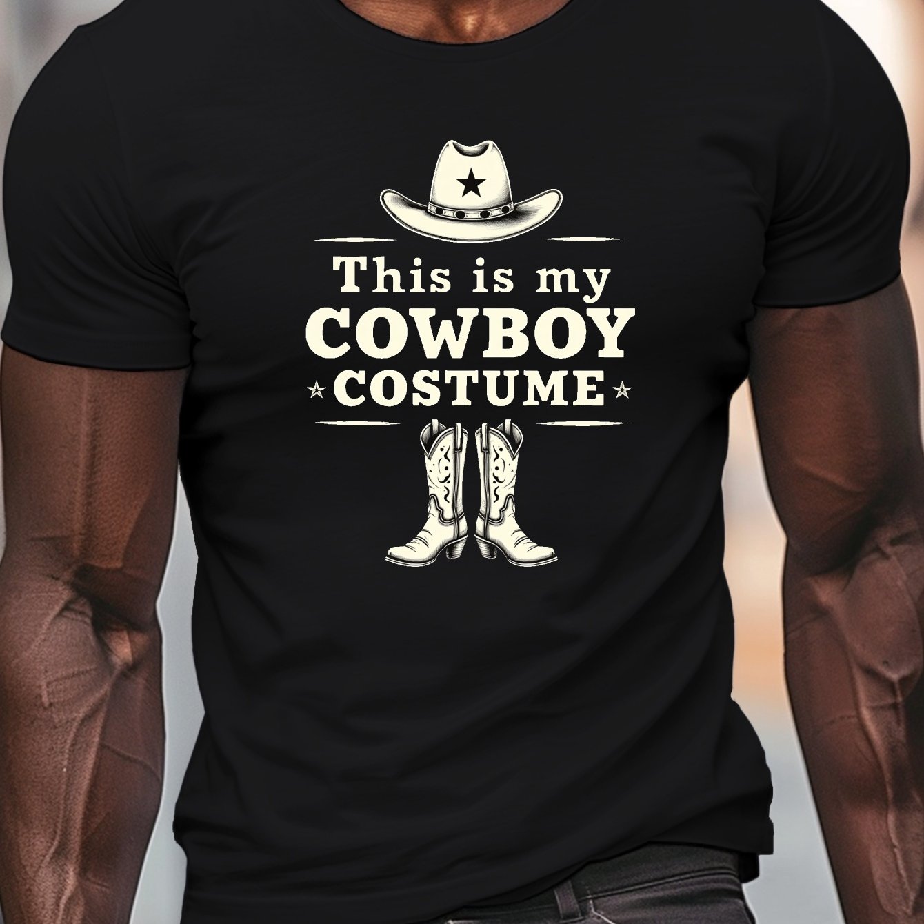 TEMU Cowboy Costume Print, Men's Round Crew Neck Short Sleeve Tee, Casual T-shirtcasual Comfy Lightweight Top For Summer