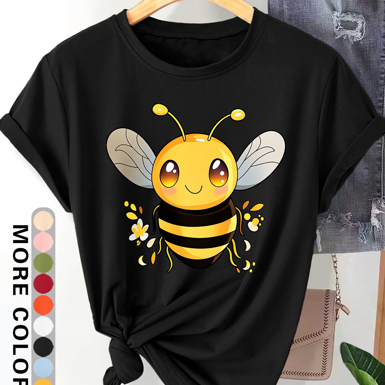 TEMU Women's Elegant Style Plus Size Cute Cartoon Round Neck Casual Athletic T-shirt Gift, Suitable For Spring, Summer, Autumn, Fashionable Vacation