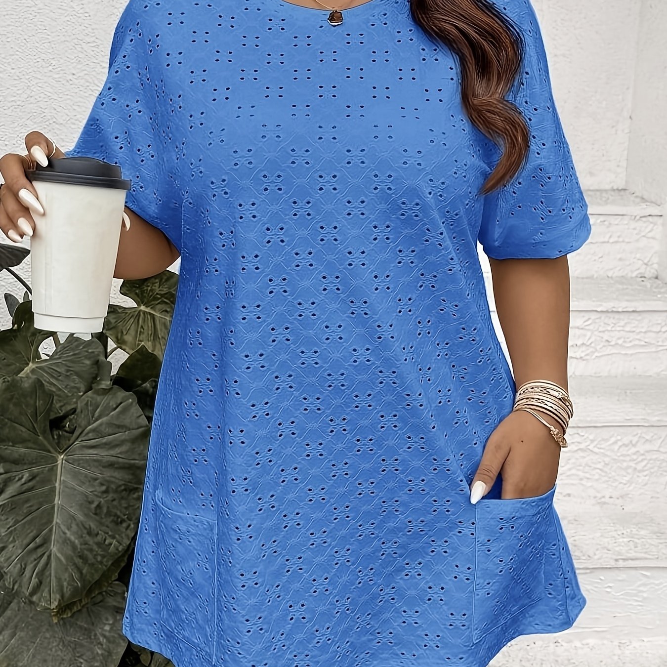 E-shop Plus Size - Plus Size - Western Frühling Sommer Neuer Stil Tasche Atmungsaktiv Einfarbig Kurzarm T-Shirt